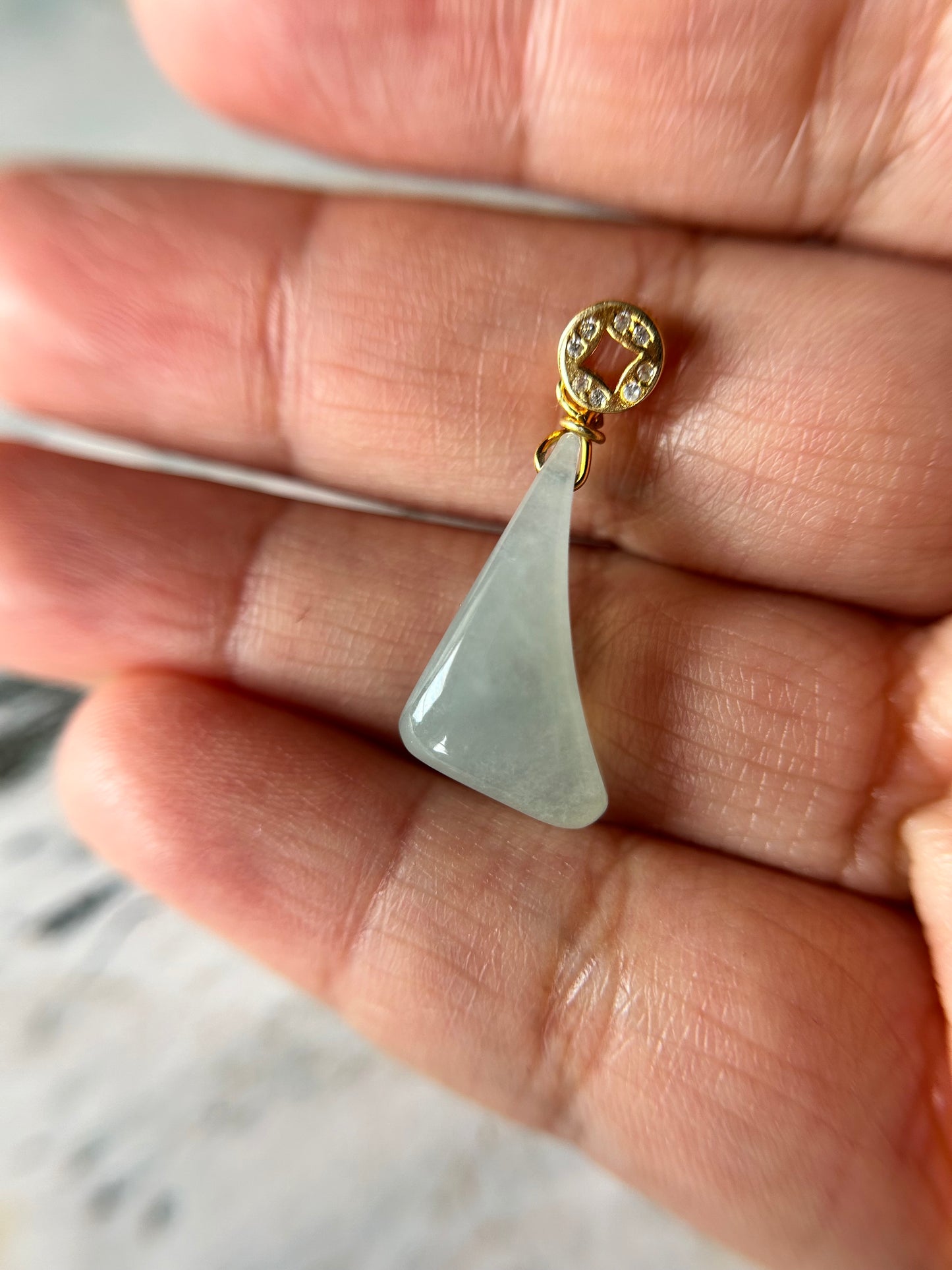 Grade A Natural Icy Green Trapezoid gold plated sterling silver bails pendant