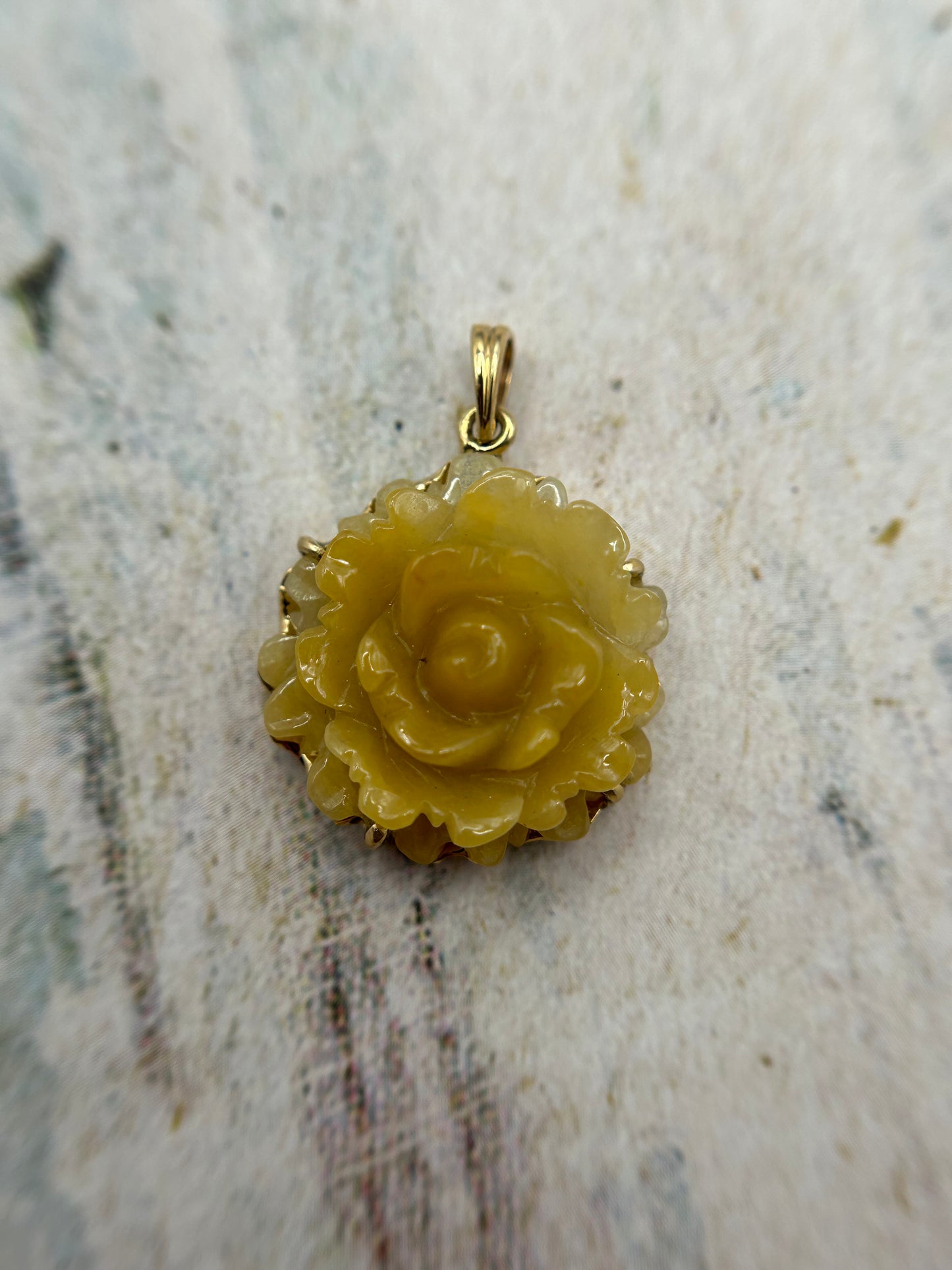 Natural grade A Burmese yellow Flower Jadeite 14K Yellow Gold Pendant