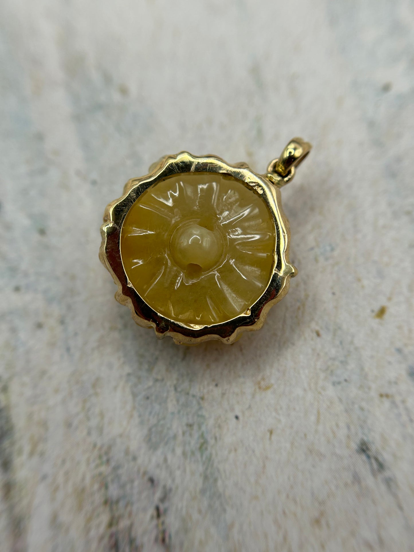 Natural grade A Burmese yellow Flower Jadeite 14K Yellow Gold Pendant