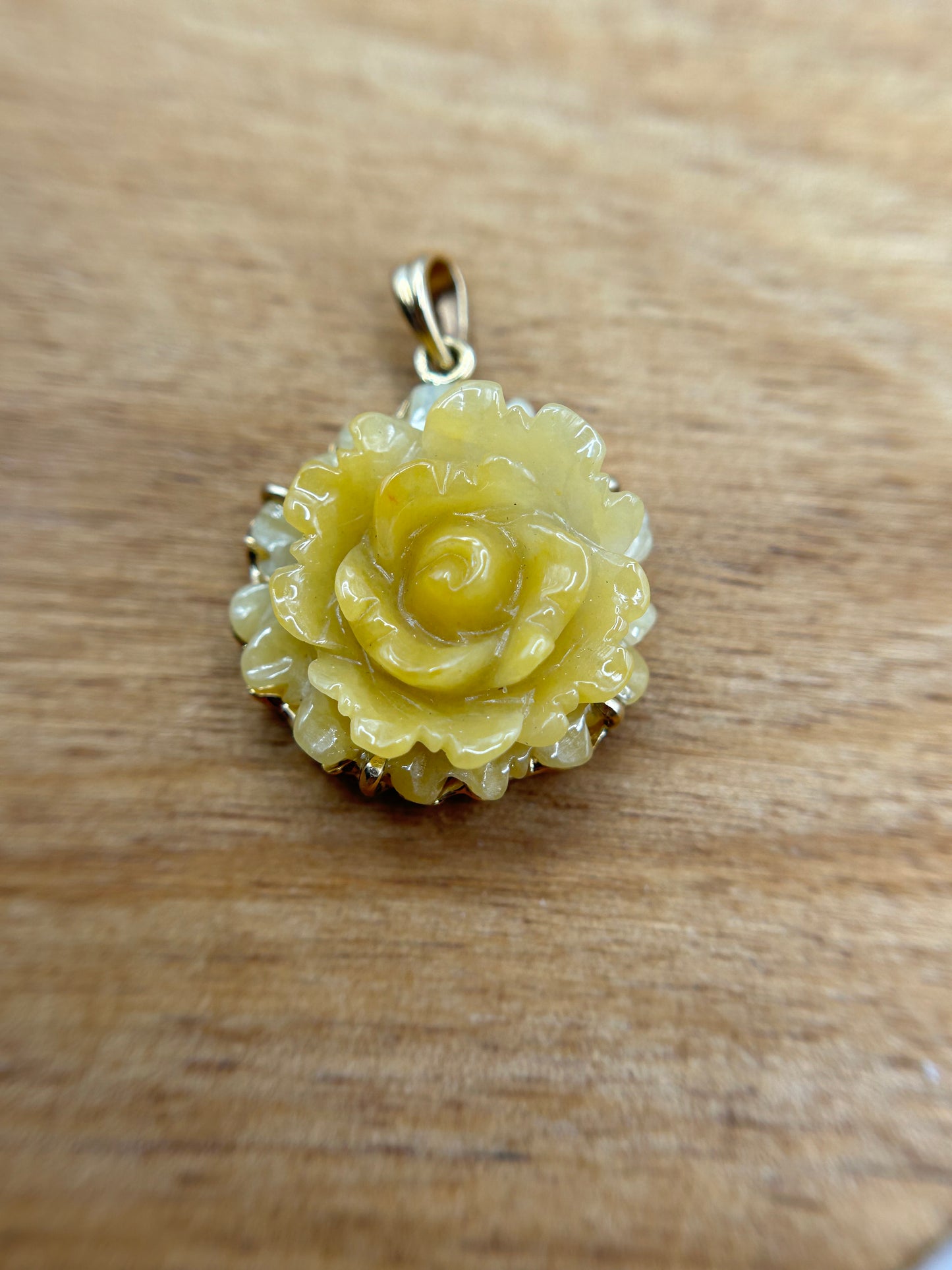 Natural grade A Burmese yellow Flower Jadeite 14K Yellow Gold Pendant