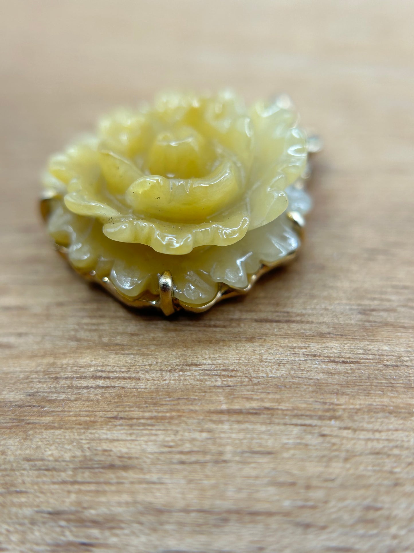 Natural grade A Burmese yellow Flower Jadeite 14K Yellow Gold Pendant