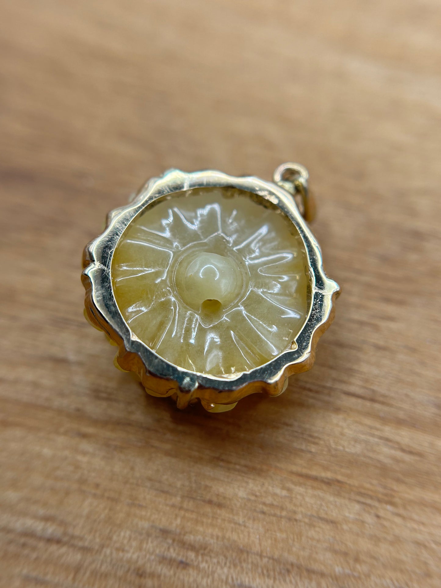 Natural grade A Burmese yellow Flower Jadeite 14K Yellow Gold Pendant