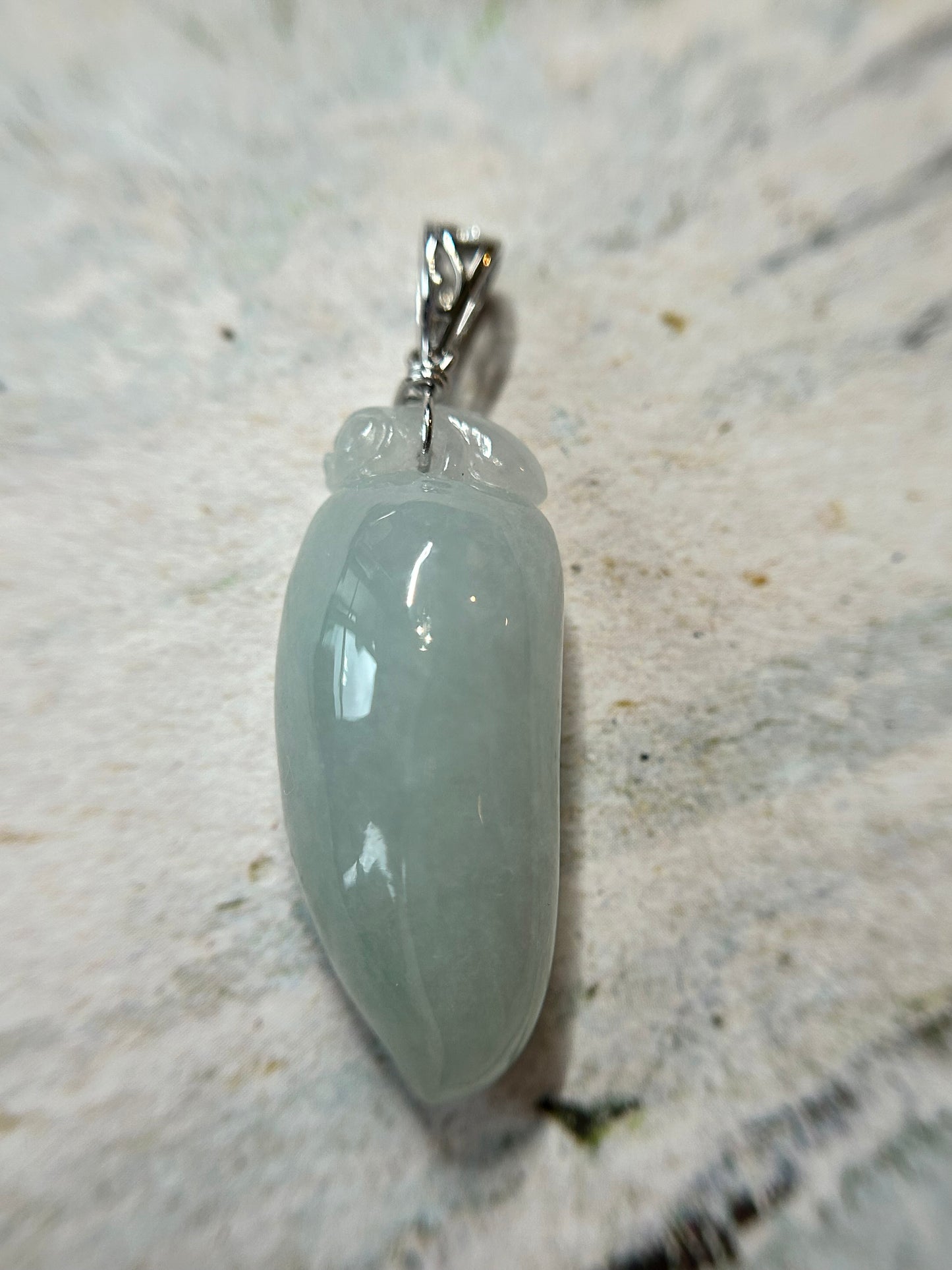 Grade A Natural sky blue Burma jadeite Pepper with Sterling Silver Bail pendant