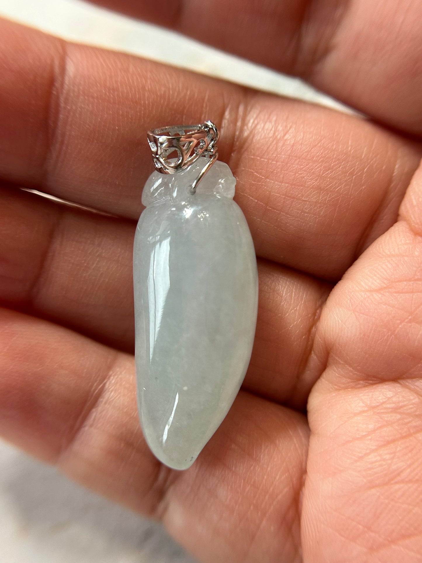Grade A Natural sky blue Burma jadeite Pepper with Sterling Silver Bail pendant