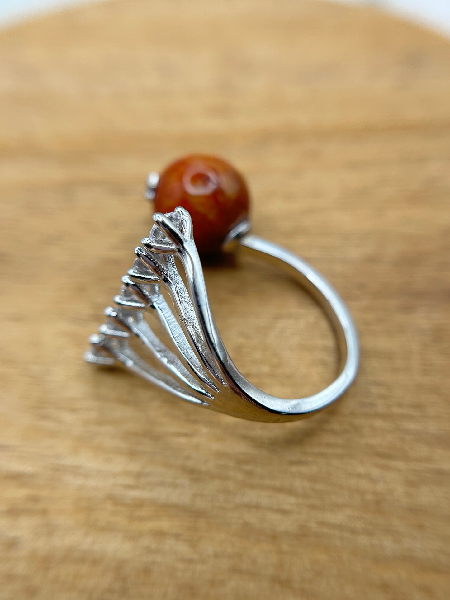 Natural grade A Burmese Red Jadeite Sterling Silver Ring