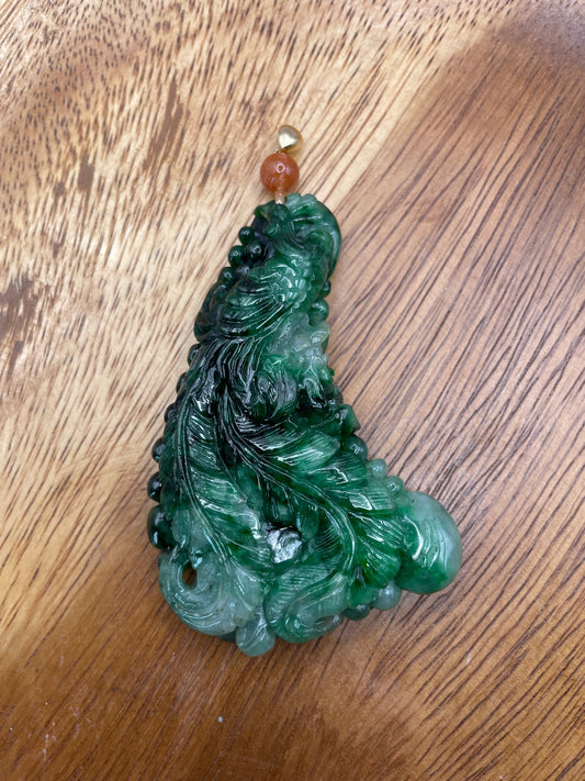 Dark green hand craft Phoenix 18K yellow gold bail Pendant