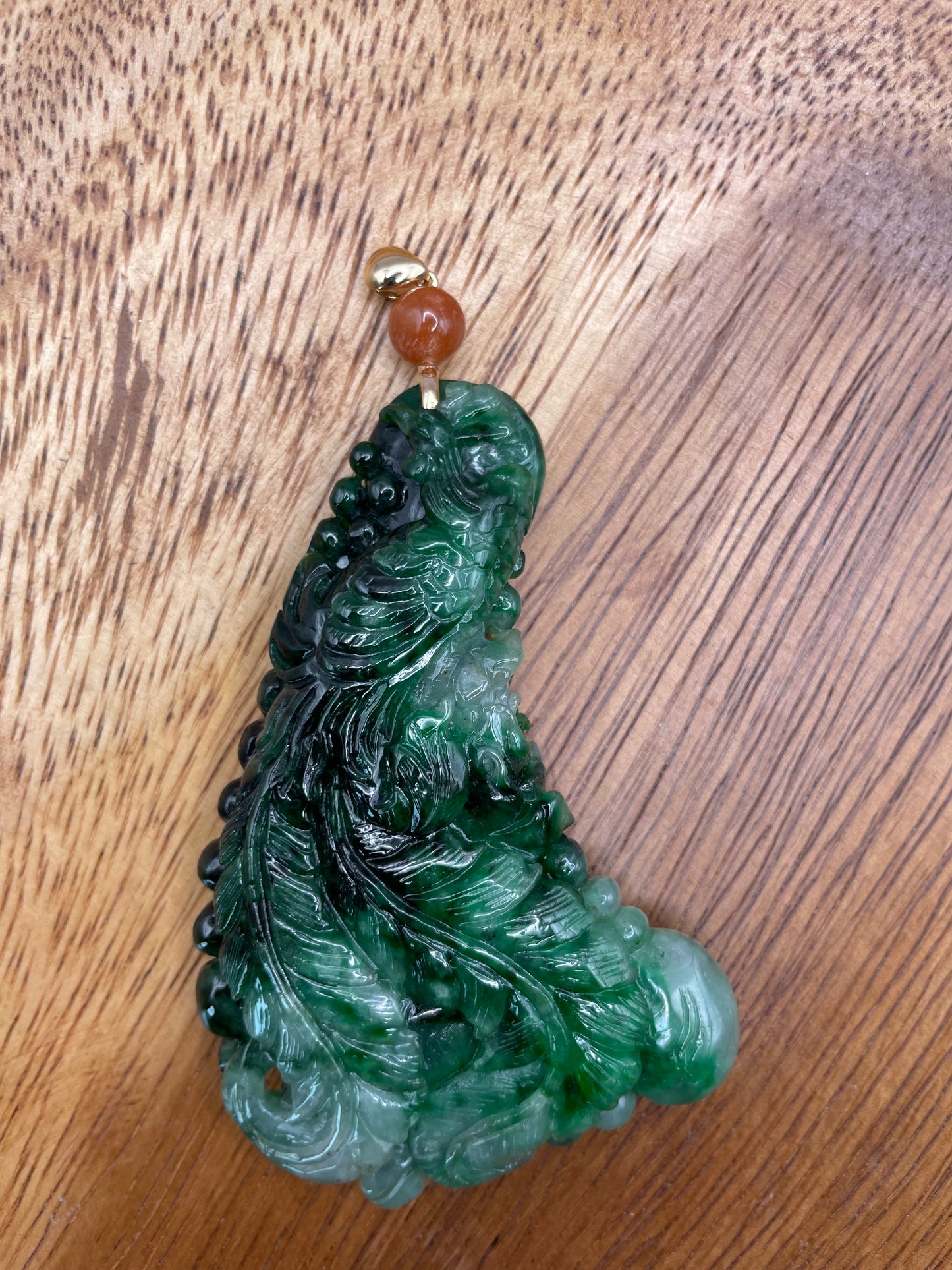 Dark green hand craft Phoenix 18K yellow gold bail Pendant