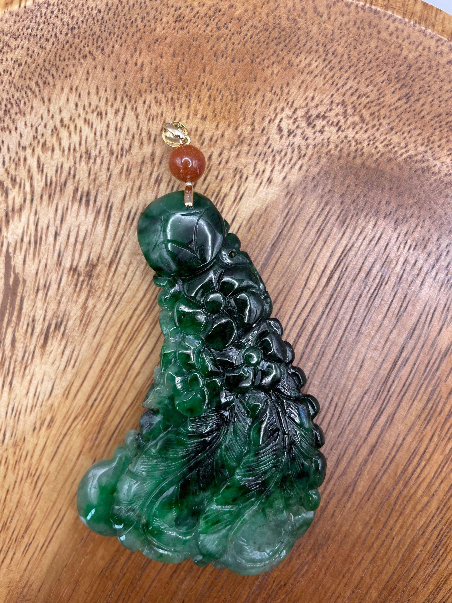 Dark green hand craft Phoenix 18K yellow gold bail Pendant