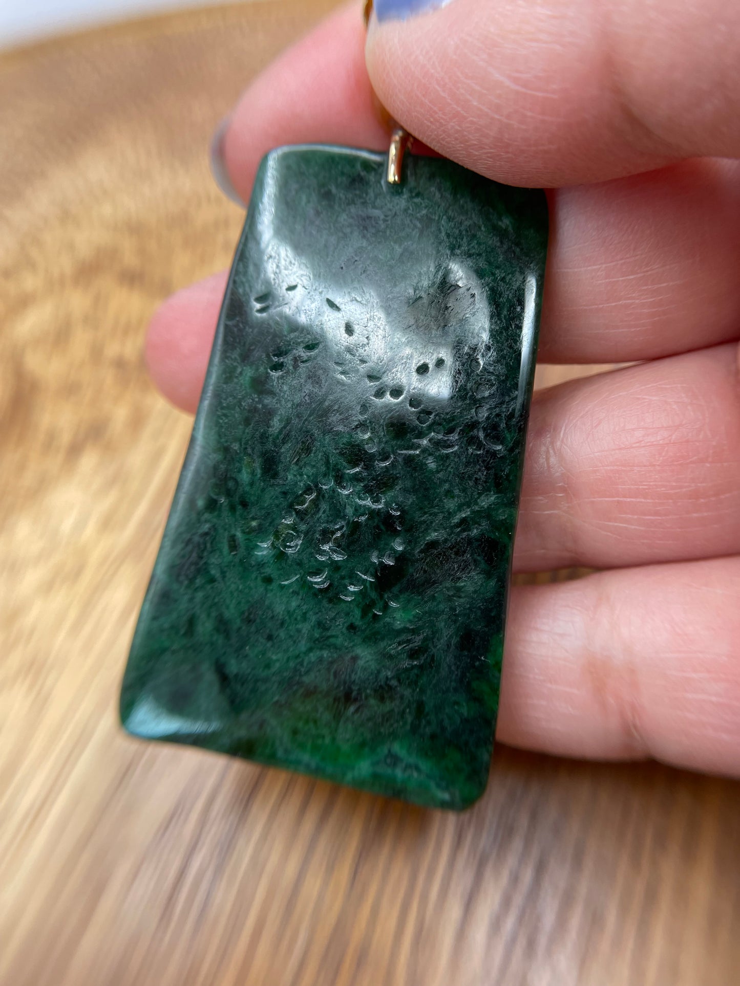 Grade A Natural icy green Jadeite mountain view pendant with 18K yellow gold bail