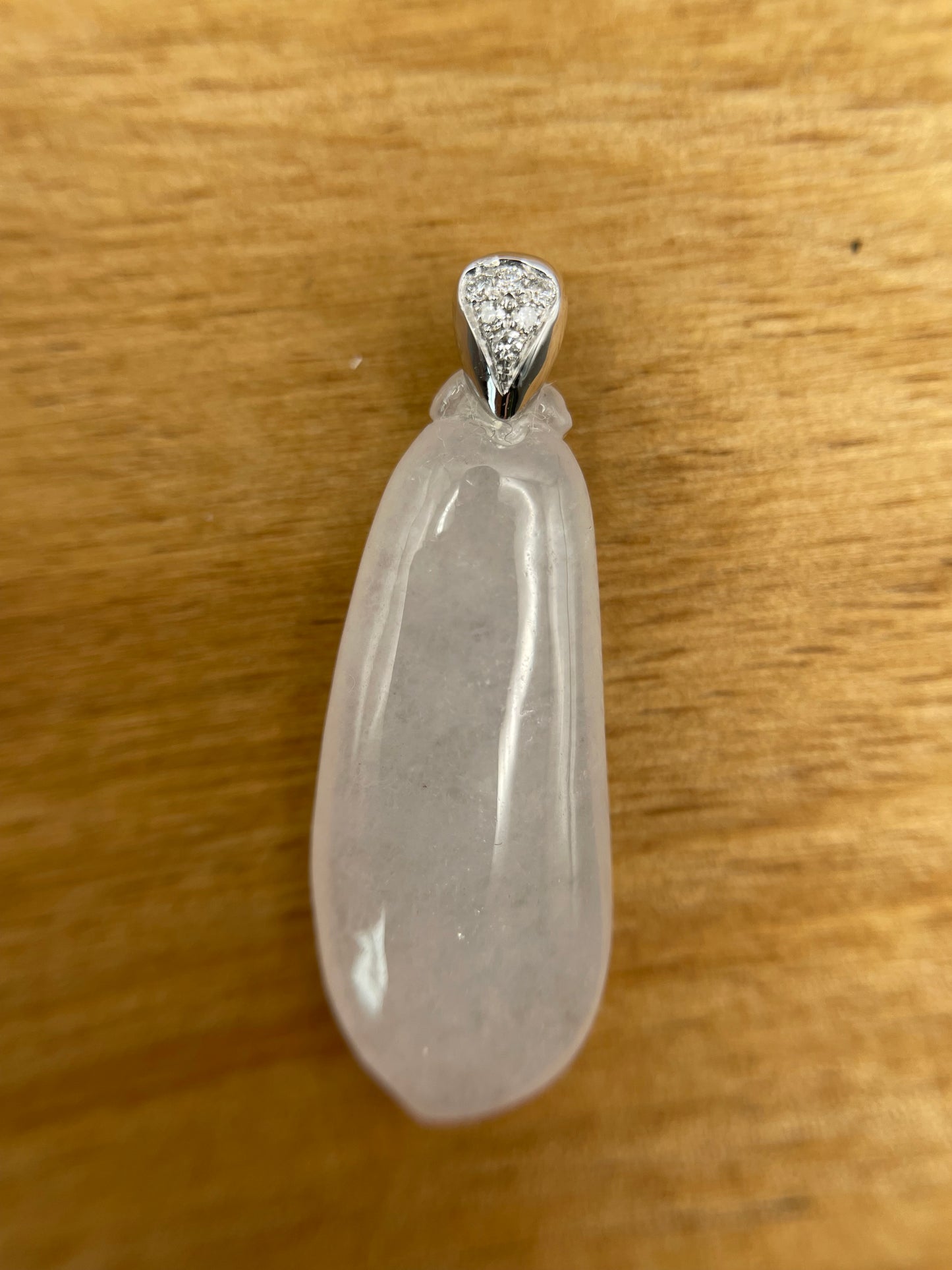 Grade A Natural Burma Icy White Jadeite lucky melon pendant with 18K white Gold with diamond bail pendant