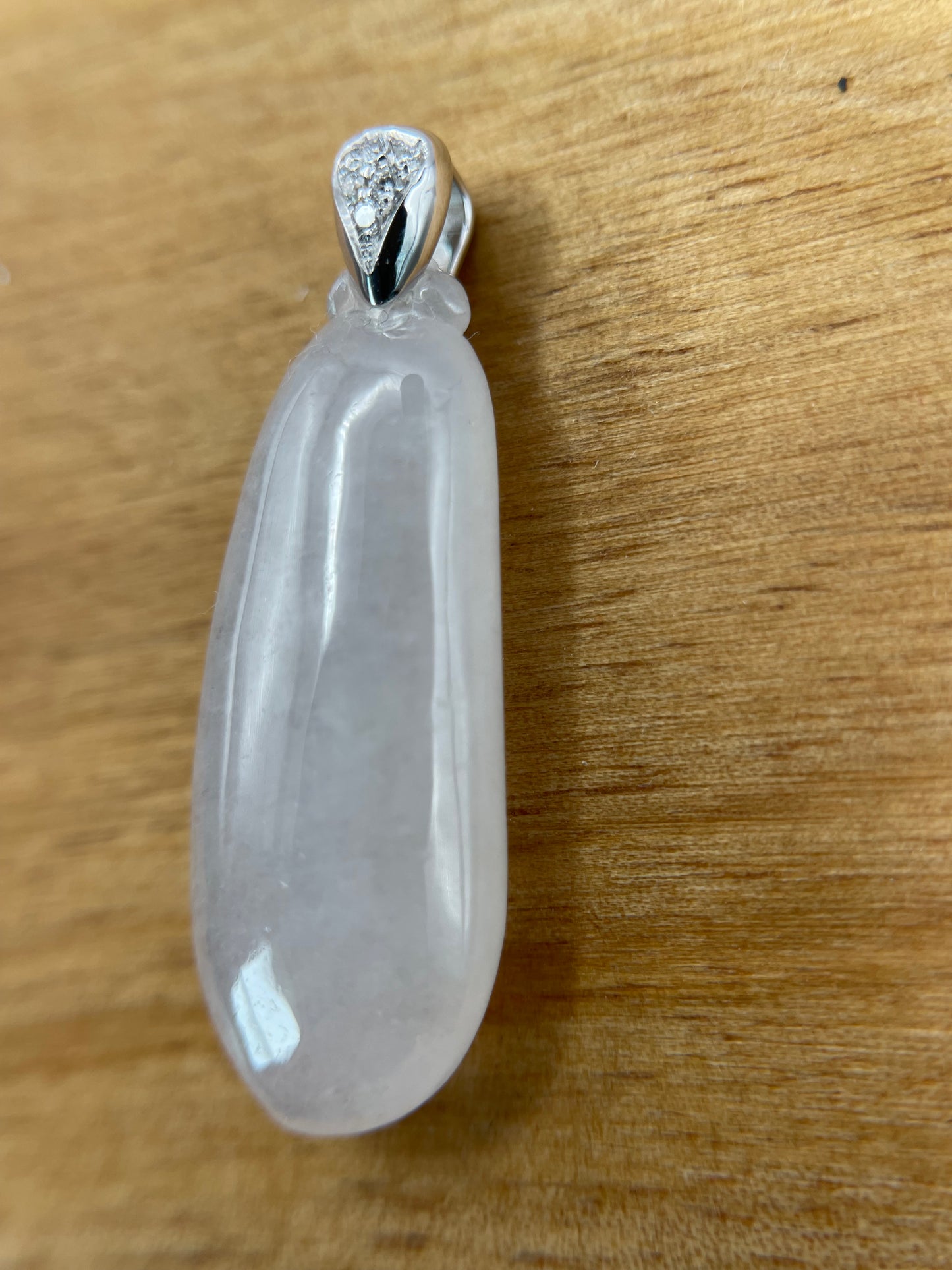 Grade A Natural Burma Icy White Jadeite lucky melon pendant with 18K white Gold with diamond bail pendant