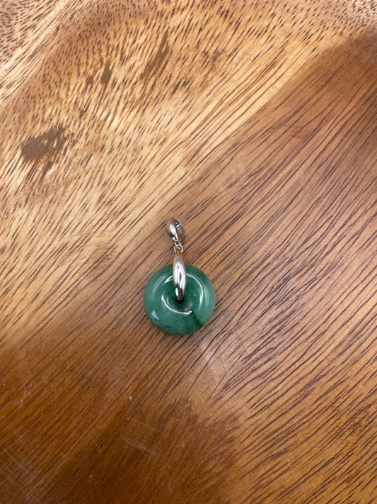 Grade A Natural Green Jadeite Pi Disc pendant with silver bail necklace