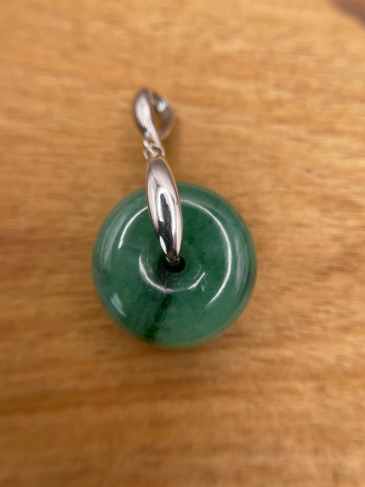 Grade A Natural Green Jadeite Pi Disc pendant with silver bail necklace