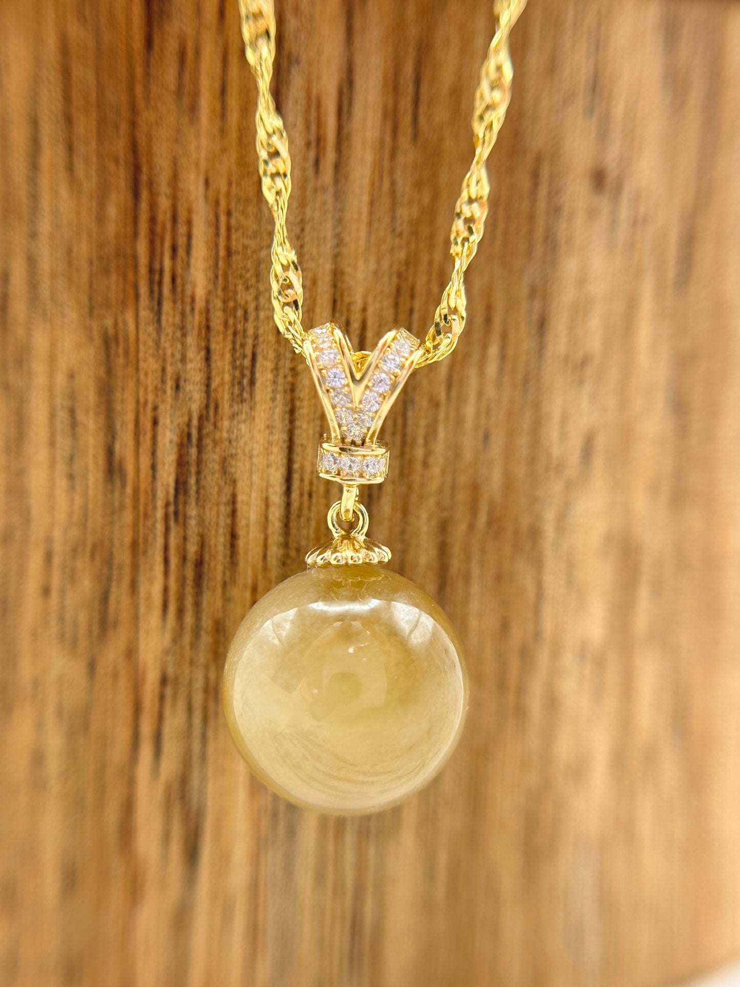 Grade A Natural Burma Yellow Jadeite with Gold over Sterling Silver bail Silver necklace
