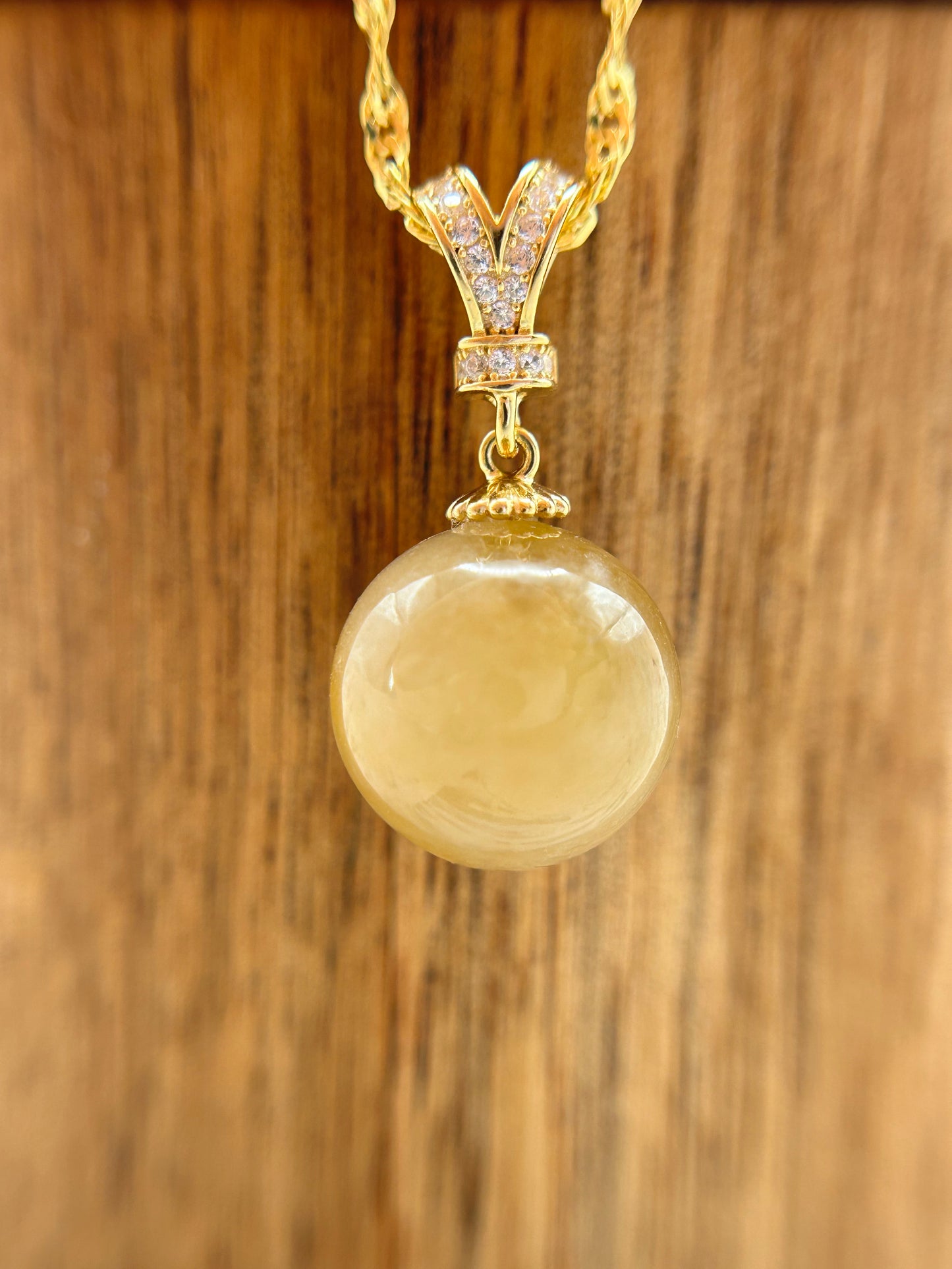 Grade A Natural Burma Yellow Jadeite with Gold over Sterling Silver bail Silver necklace
