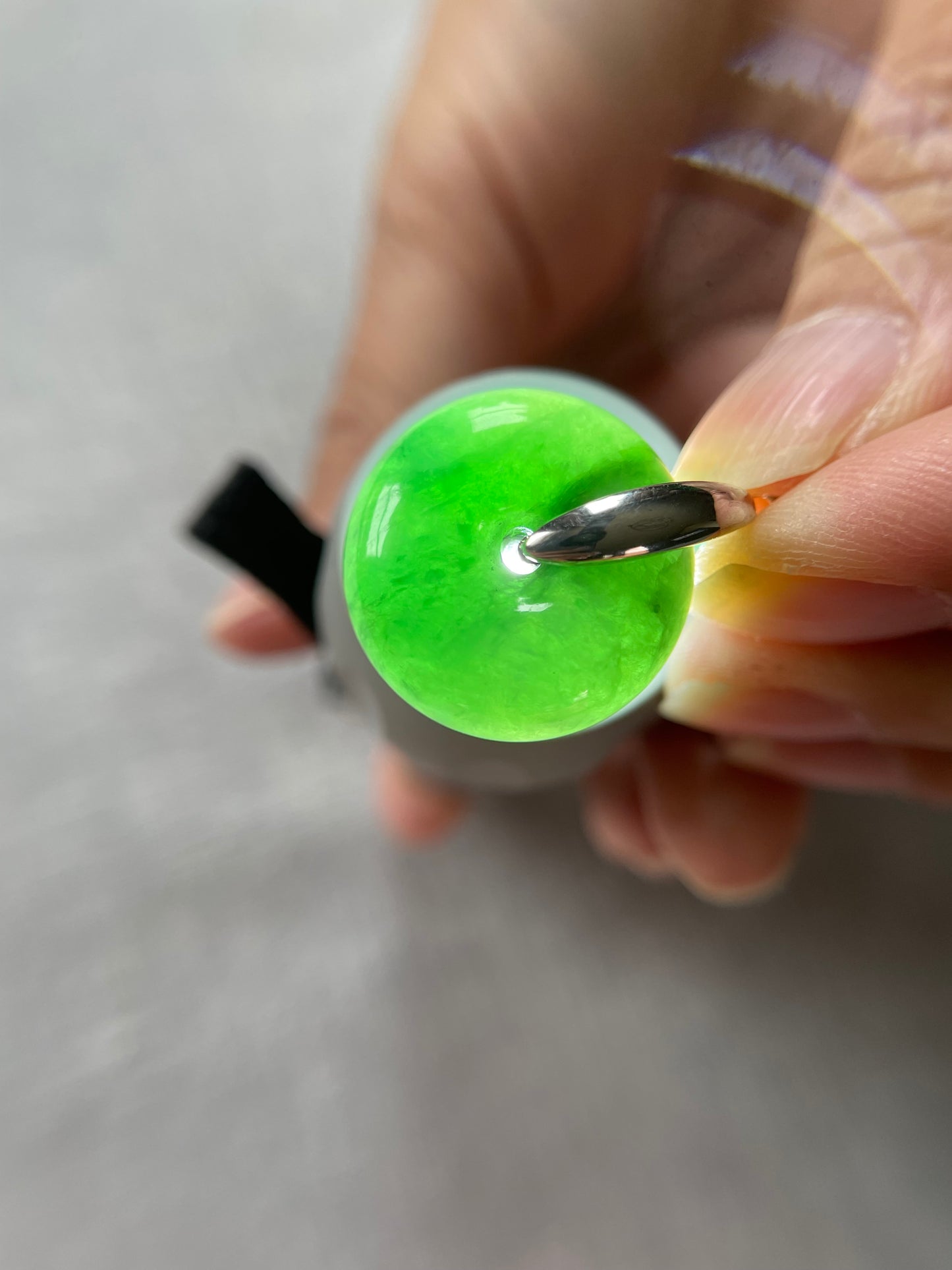 Grade A Natural Green Jadeite Pi Disc pendant with silver bail necklace