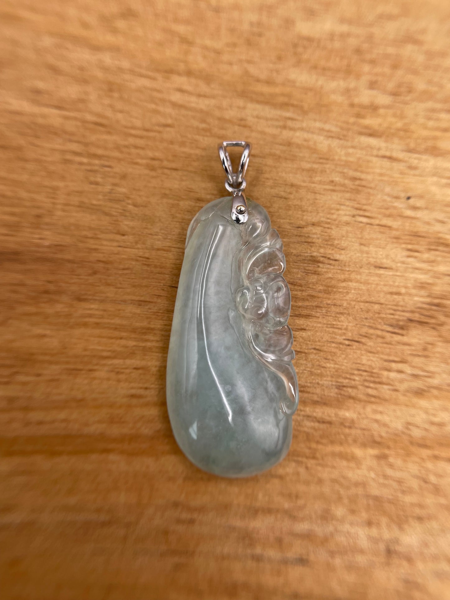 Grade A Natural Burma Icy white Jadeite squash pendant with 18K white gold bail pendant