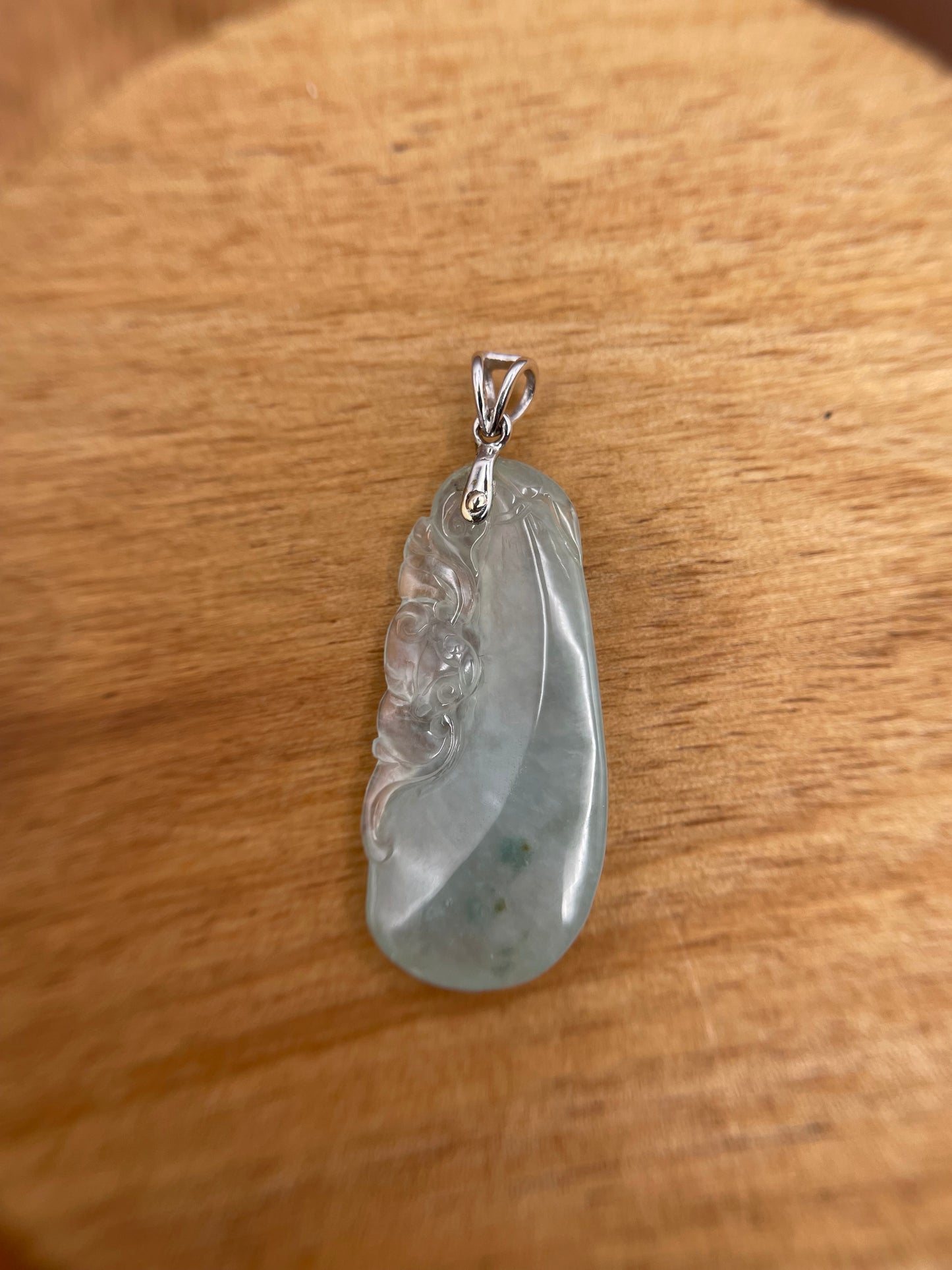 Grade A Natural Burma Icy white Jadeite squash pendant with 18K white gold bail pendant