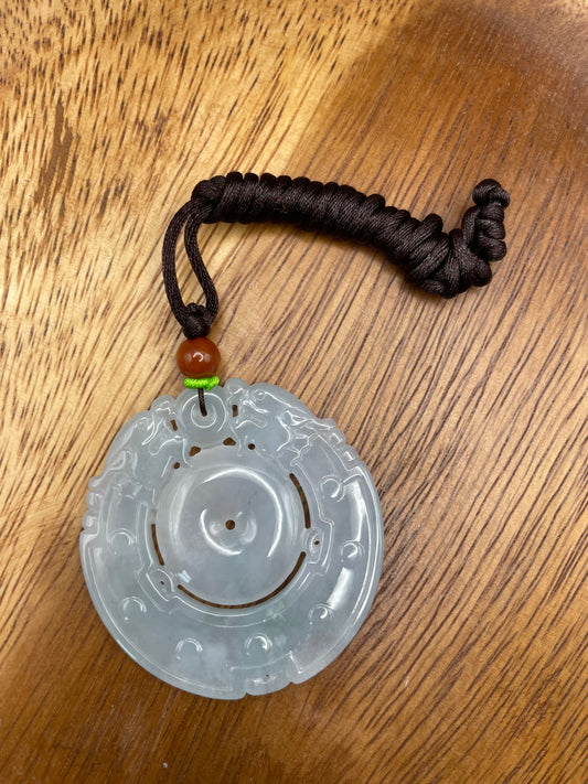 Grade A Natural Icy White Burma Jadeite dragon on Coin necklace