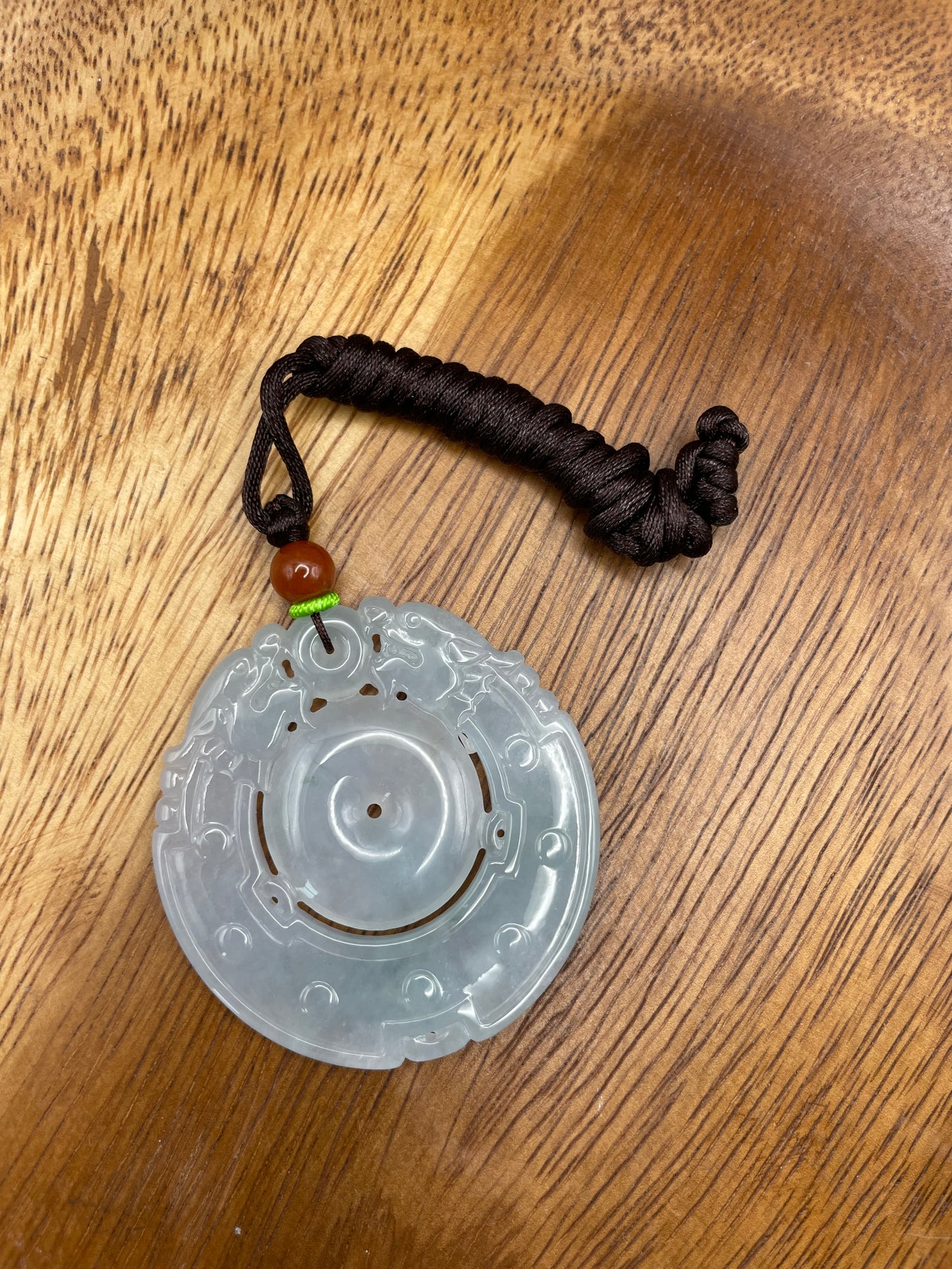 Grade A Natural Icy White Burma Jadeite dragon on Coin necklace