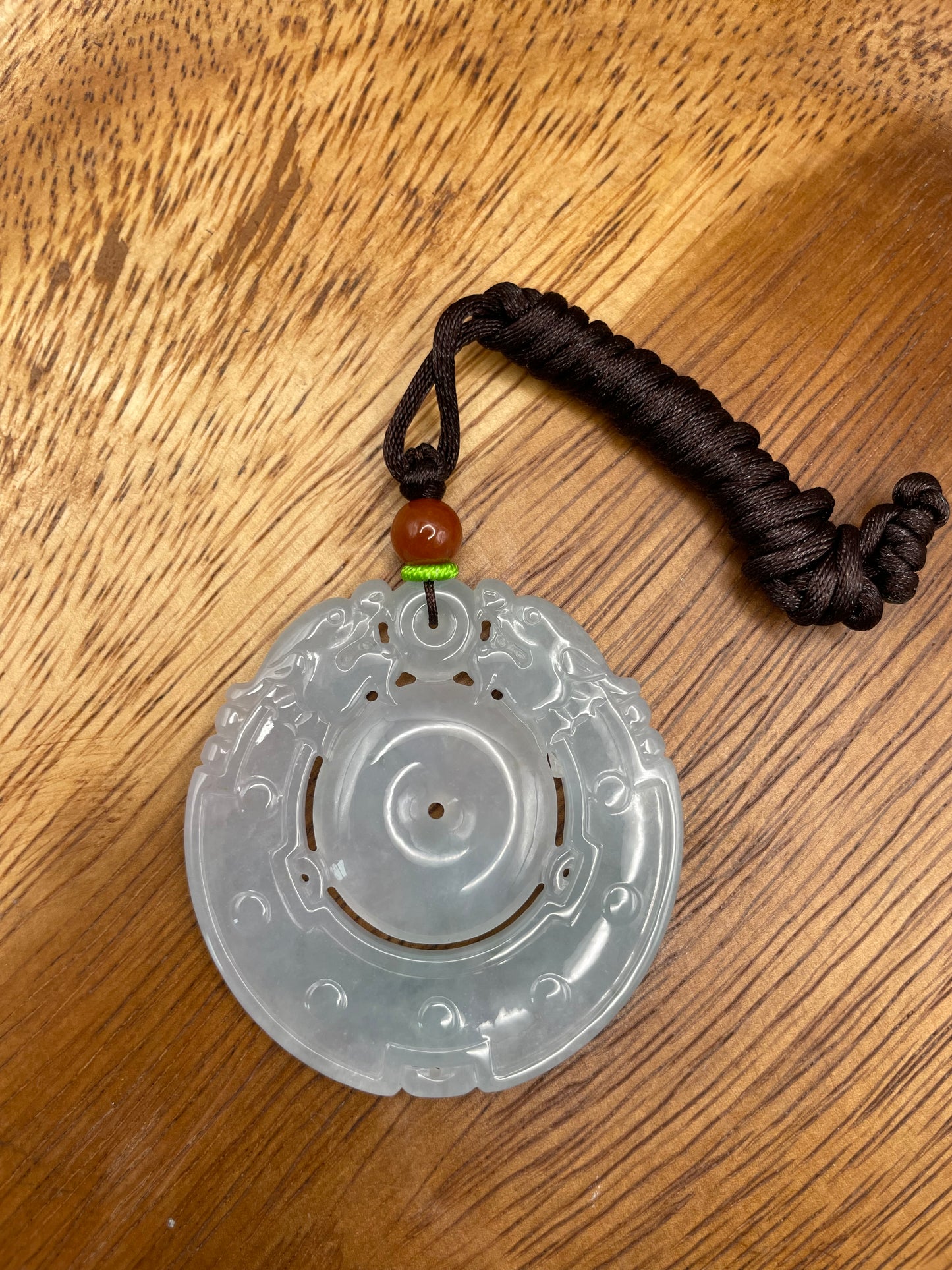 Grade A Natural Icy White Burma Jadeite dragon on Coin necklace