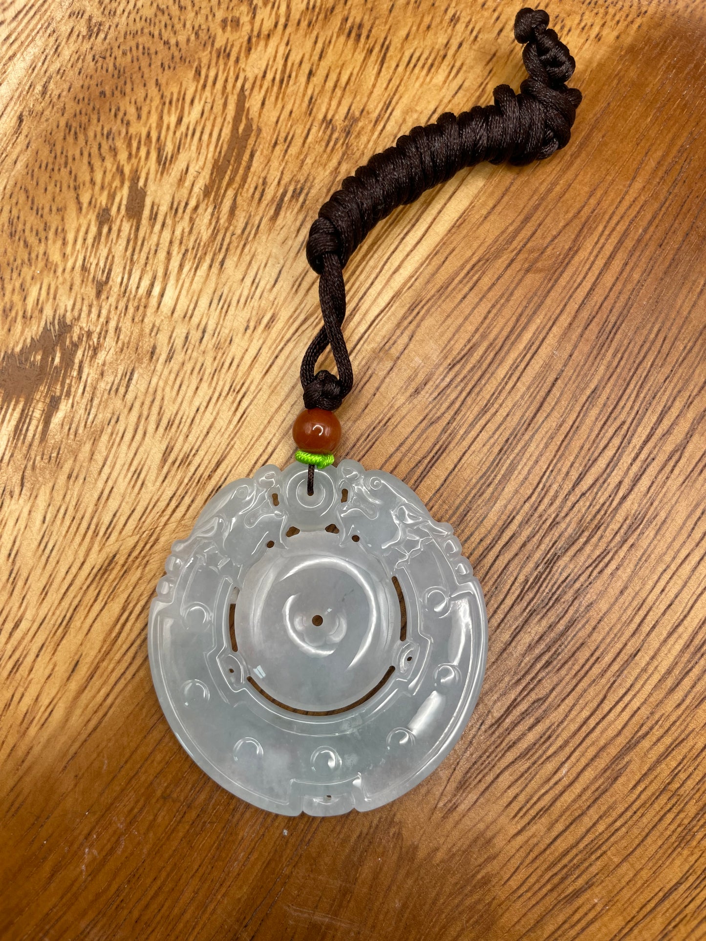 Grade A Natural Icy White Burma Jadeite dragon on Coin necklace