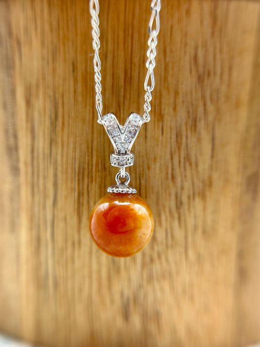 Grade A Natural Burma Red Jadeite with Sterling Silver bail Silver  necklace