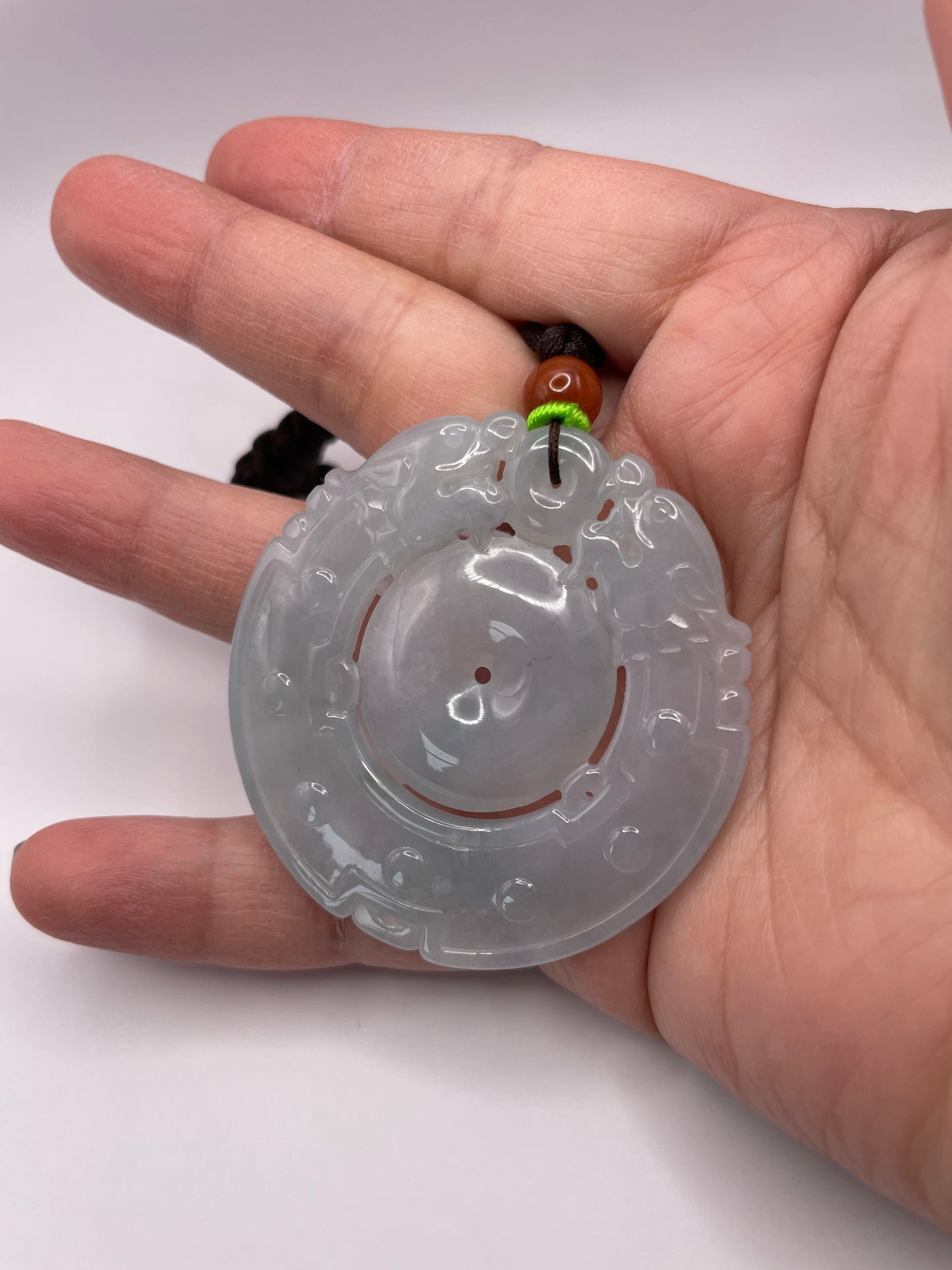 Grade A Natural Icy White Burma Jadeite dragon on Coin necklace