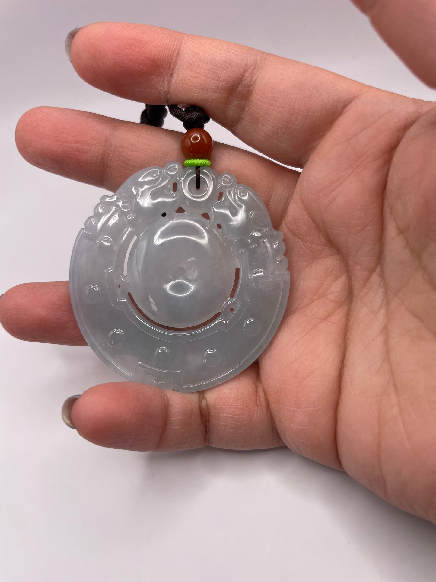 Grade A Natural Icy White Burma Jadeite dragon on Coin necklace