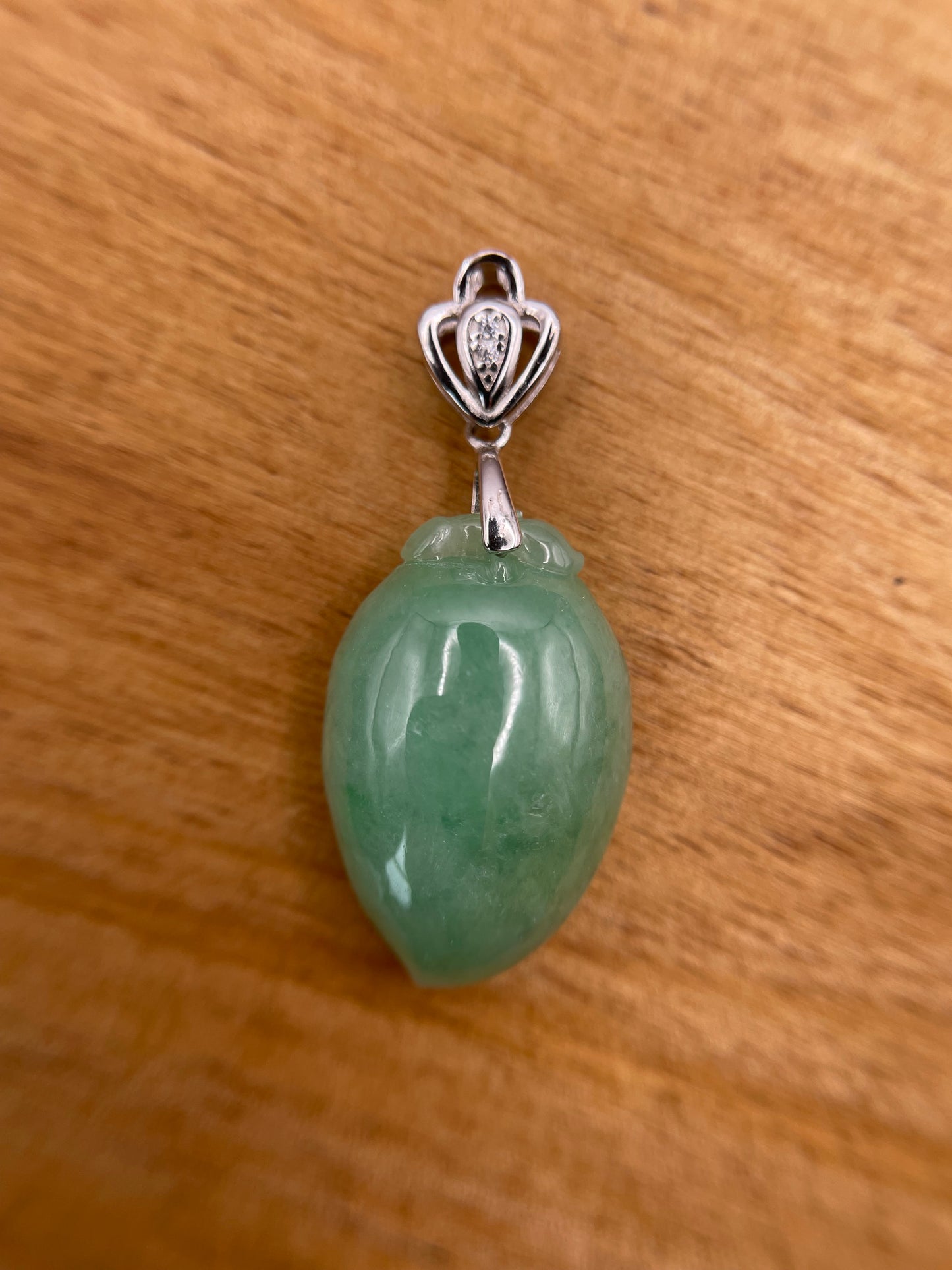 Natural Grade A Burmese green Jadeite peach sterling silver Bail Pendant