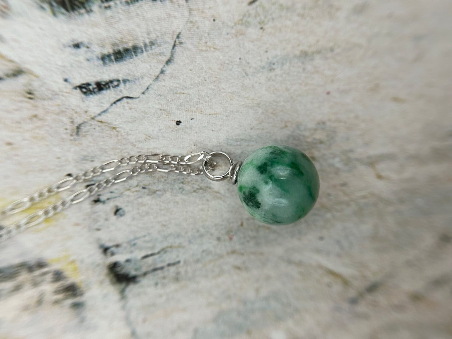 Grade A Natural Burma green Jadeite with Sterling Silver bail Silver  necklace