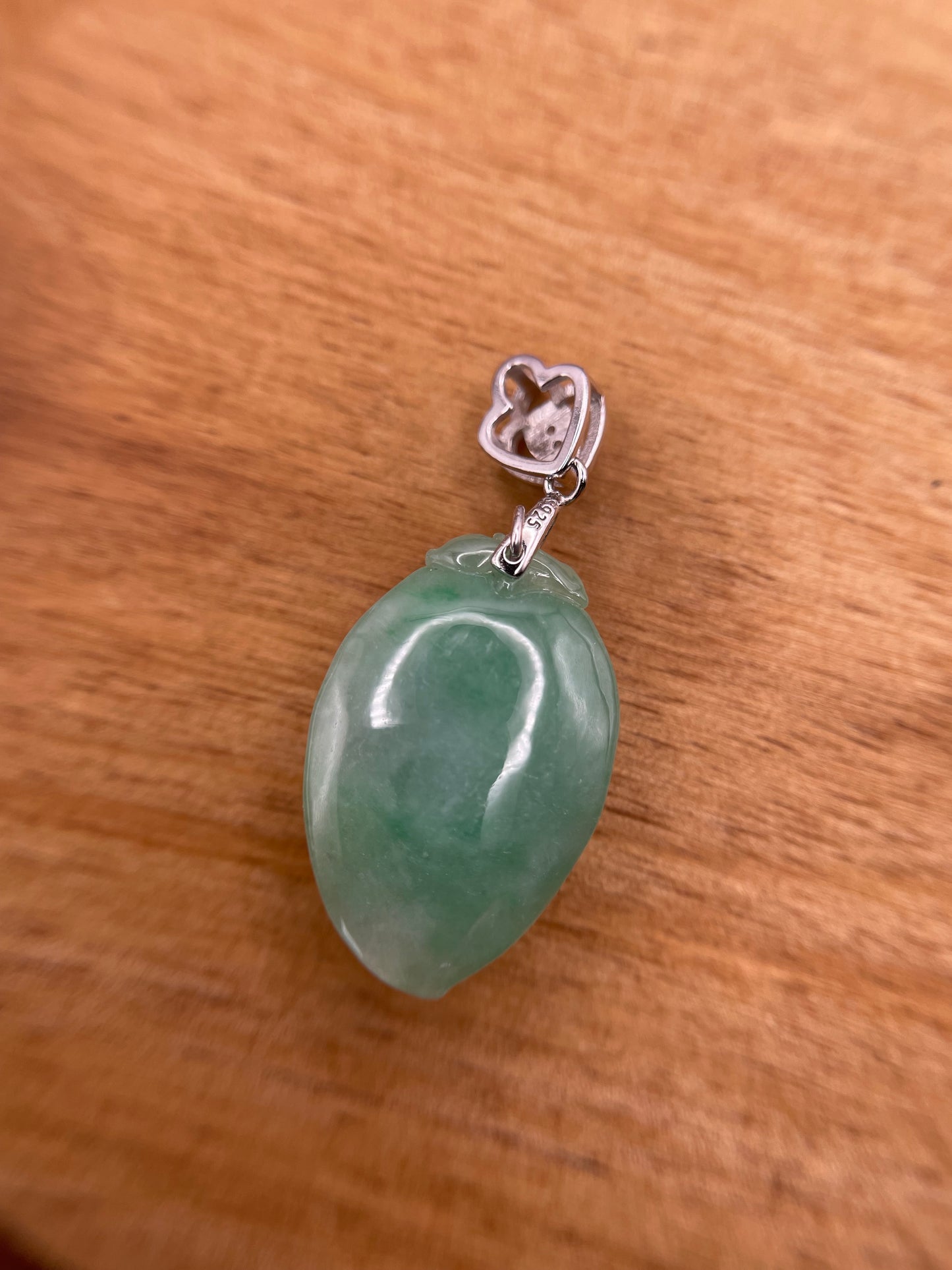 Natural Grade A Burmese green Jadeite peach sterling silver Bail Pendant