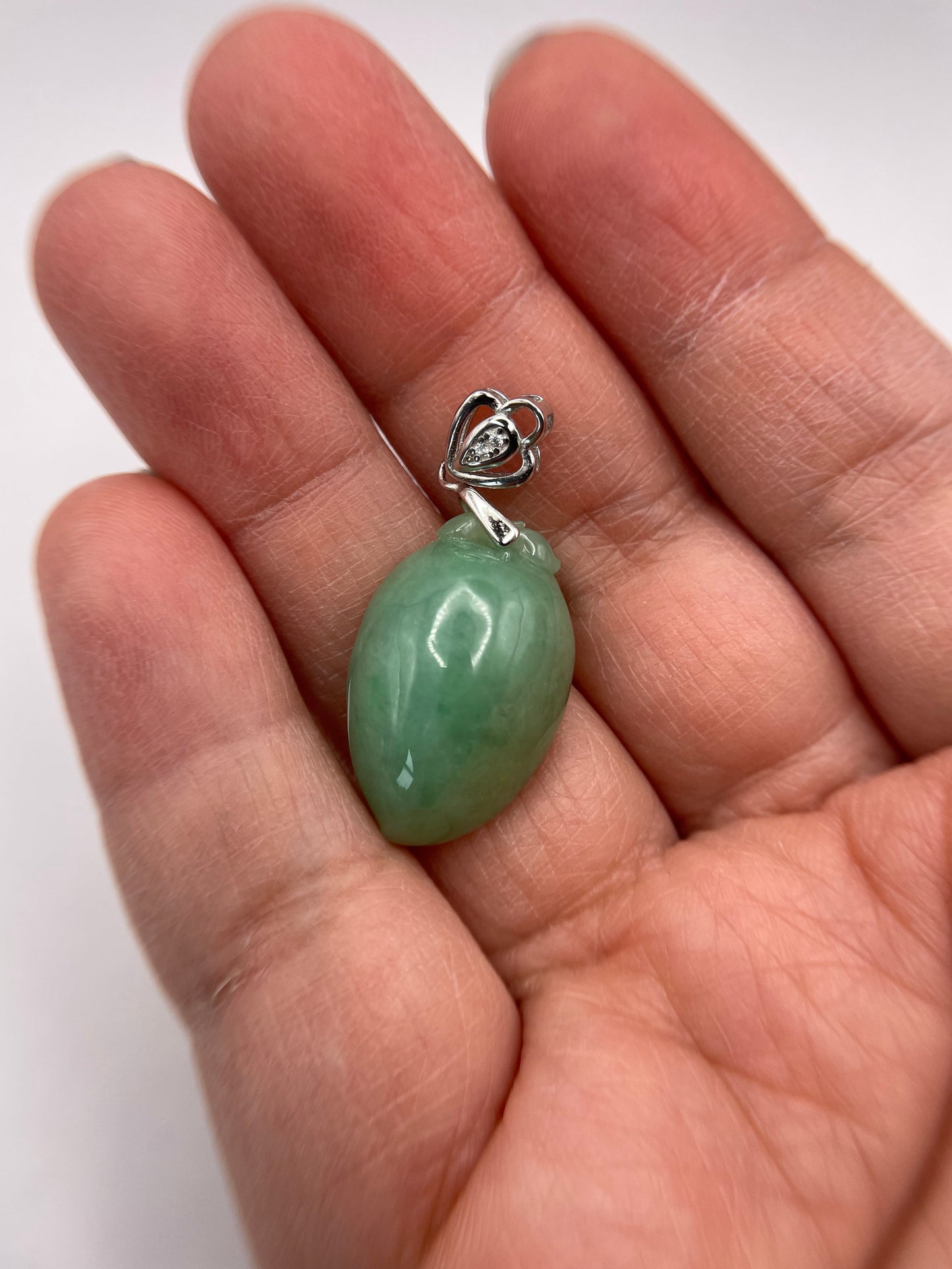 Natural Grade A Burmese green Jadeite peach sterling silver Bail Pendant