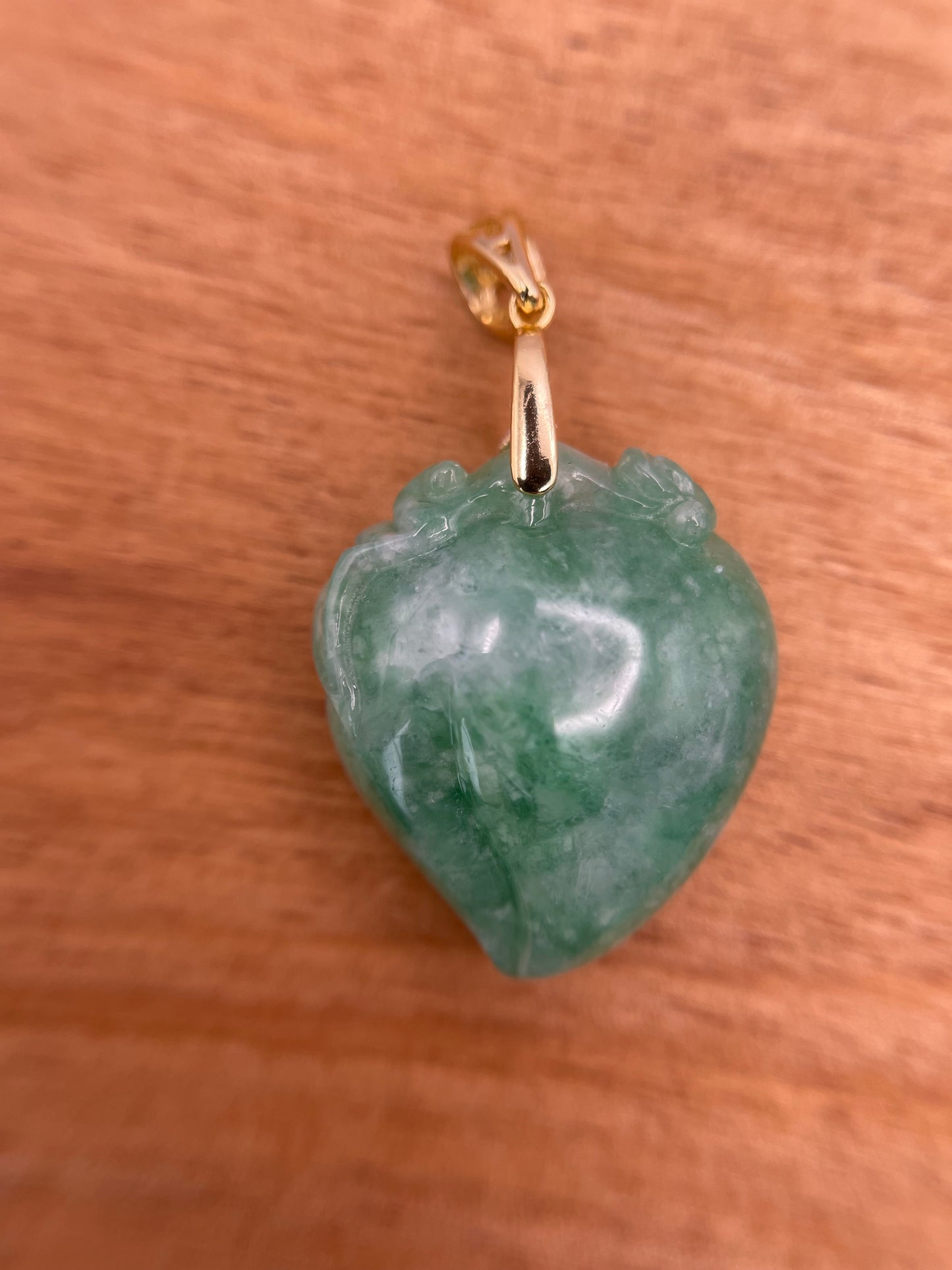 Natural Grade A Burmese green Jadeite peach gold over sterling silver Bail Pendant