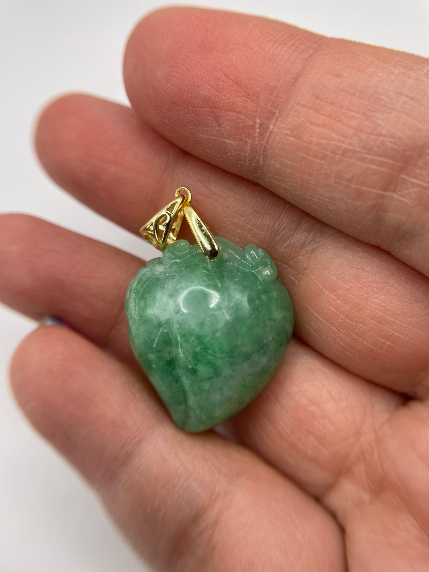 Natural Grade A Burmese green Jadeite peach gold over sterling silver Bail Pendant