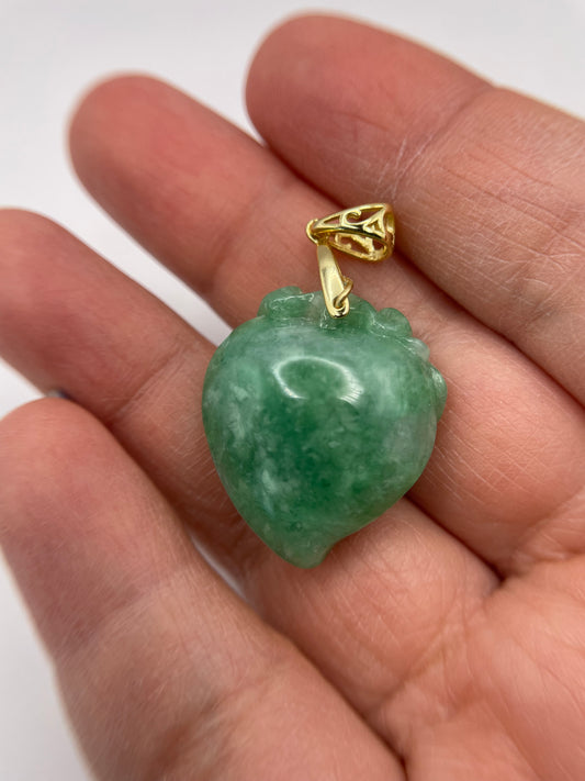 Natural Grade A Burmese green Jadeite peach gold over sterling silver Bail Pendant