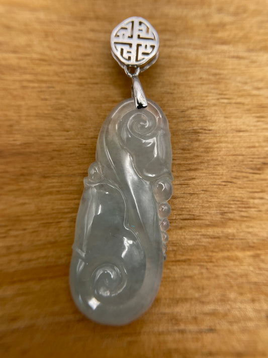 Natural Grade A Burmese Jadeite. icy white  Yuyi , silver bail Pendant