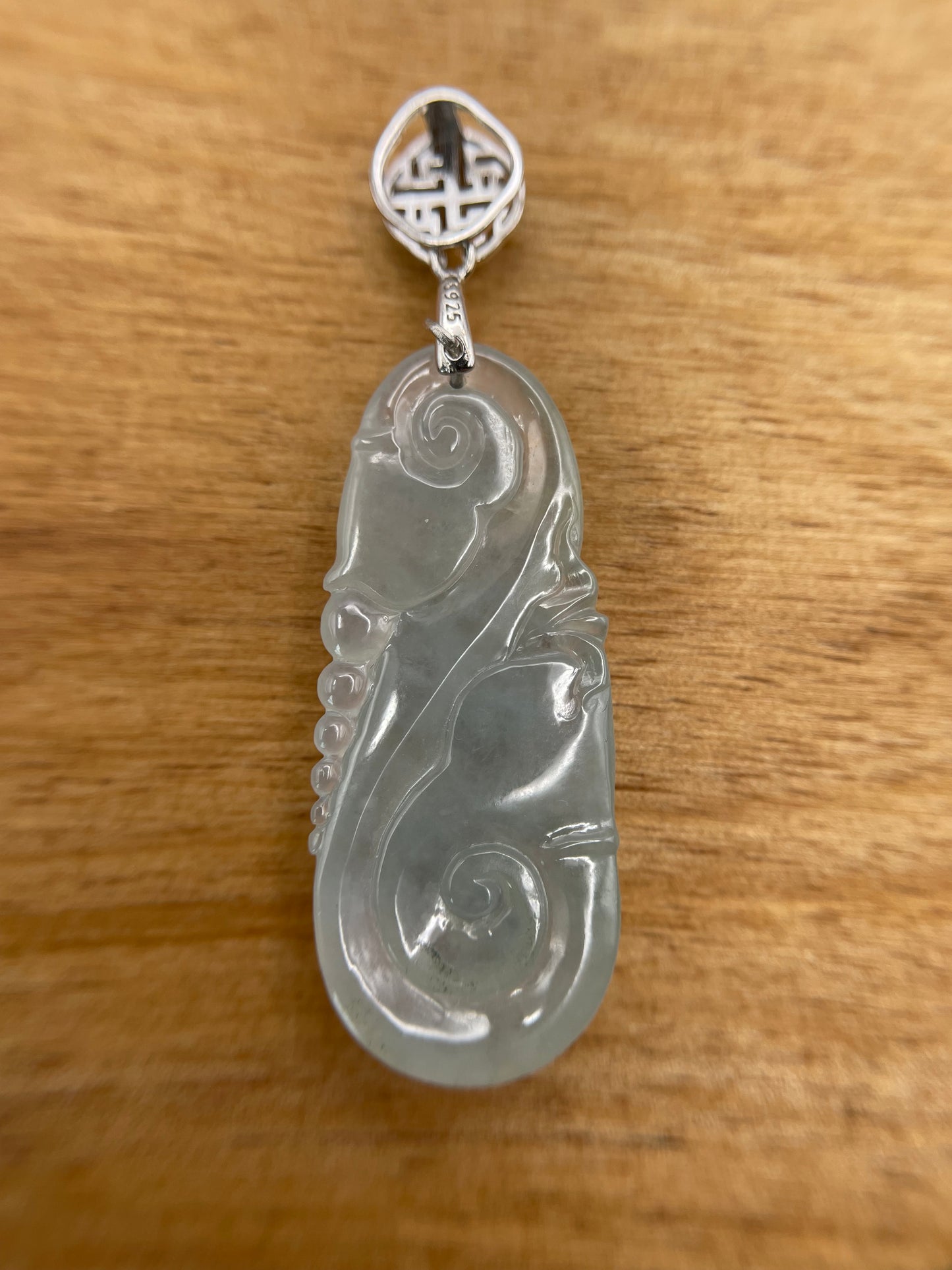 Natural Grade A Burmese Jadeite. icy white Yuyi , silver bail Pendant
