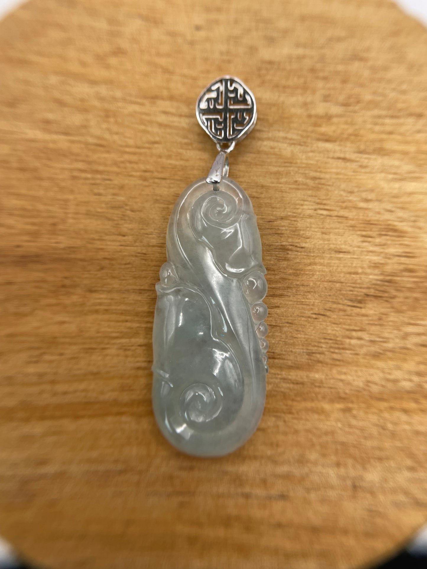 Natural Grade A Burmese Jadeite. icy white Yuyi , silver bail Pendant