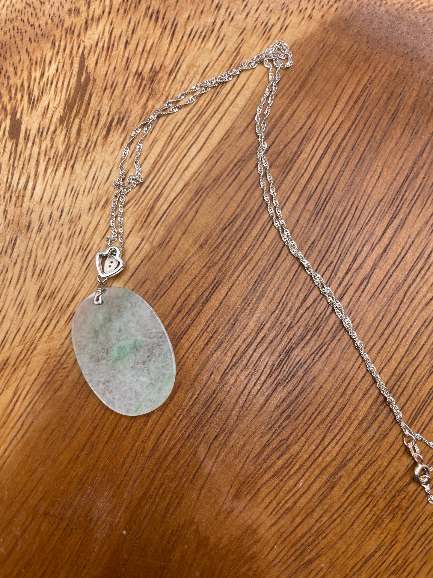 Grade A Natural Icy White Burma Jadeite Oval pendant With Silver bail Pendant