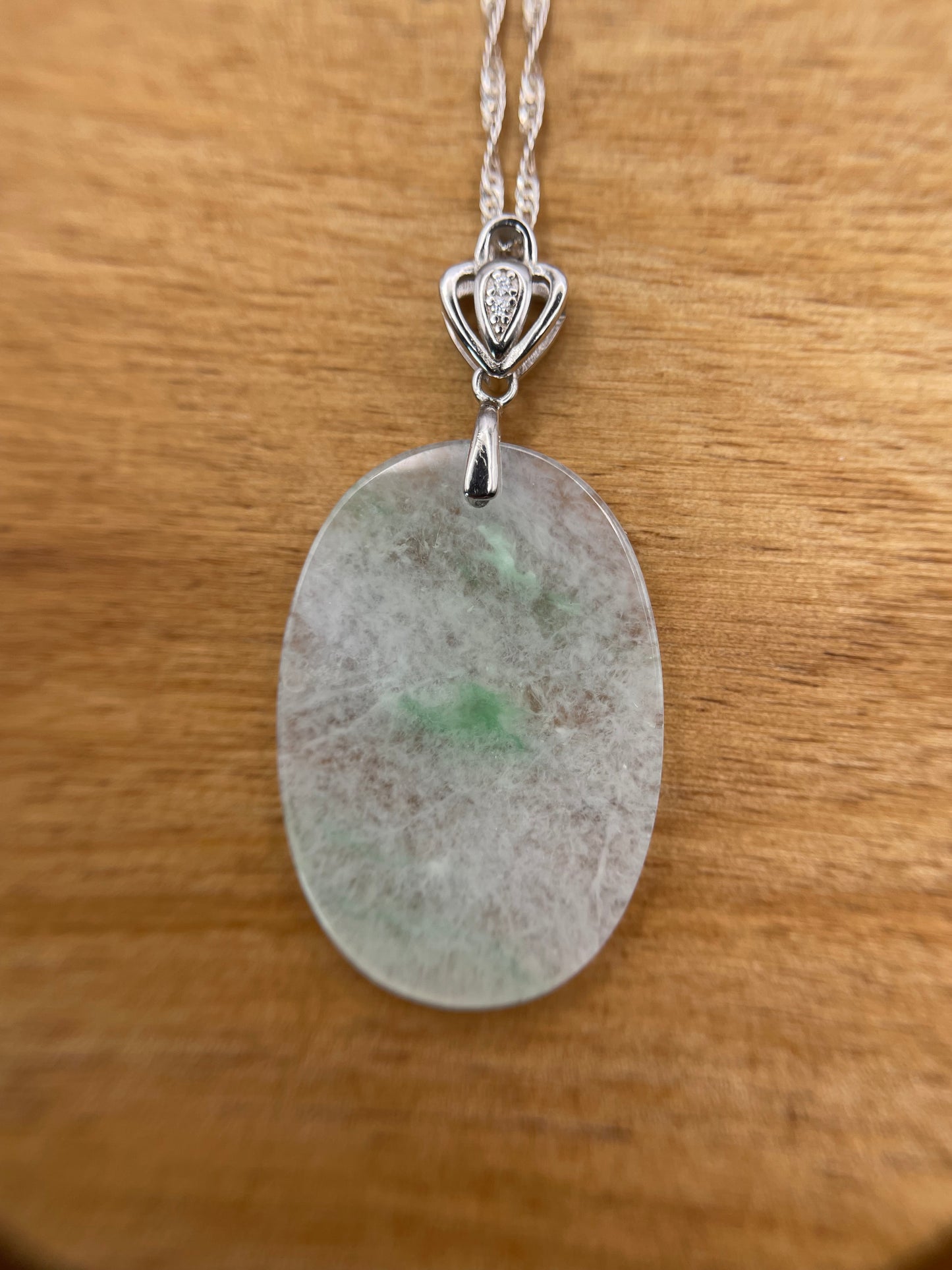 Grade A Natural Icy White Burma Jadeite Oval pendant With Silver bail Pendant