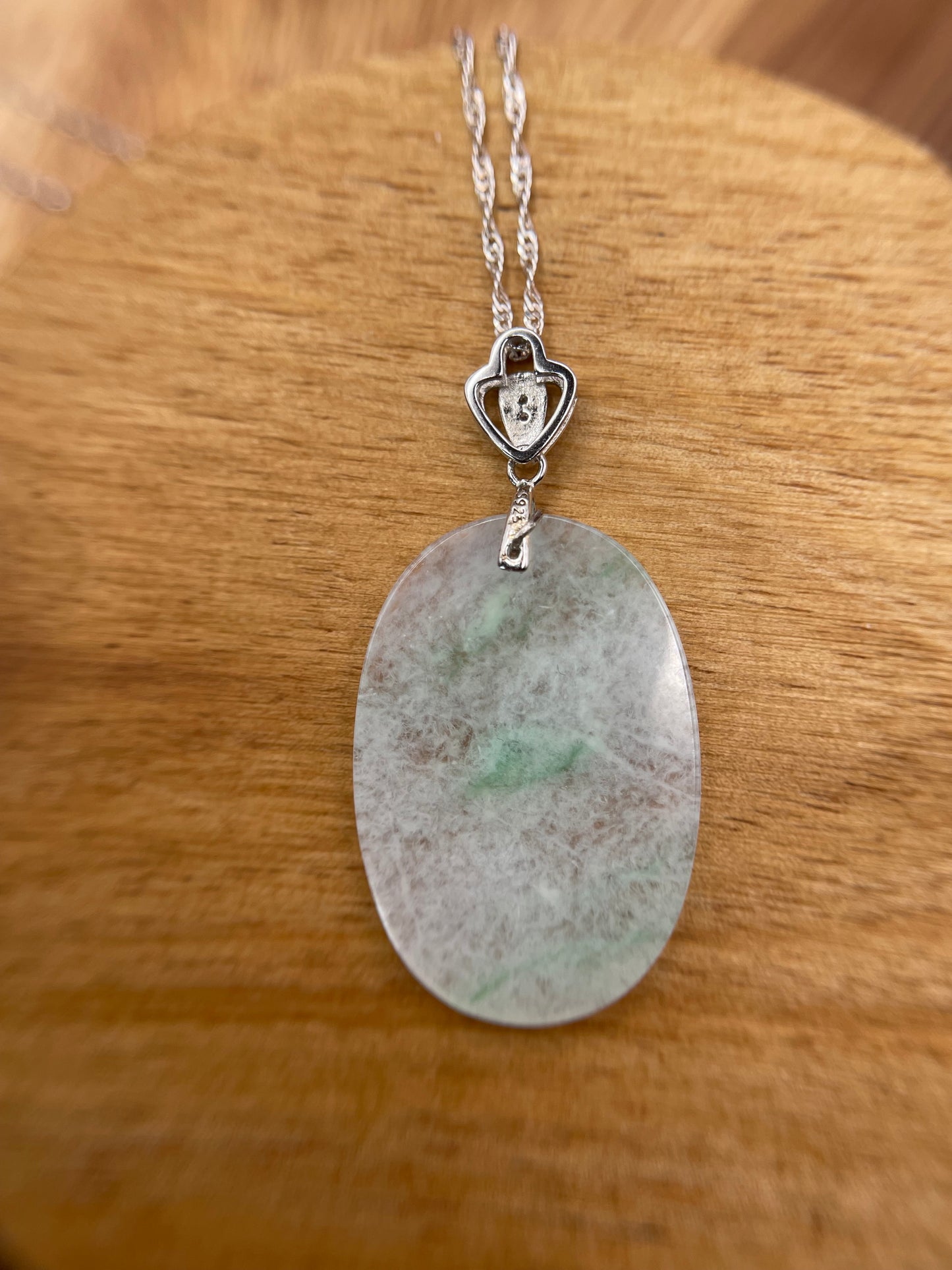 Grade A Natural Icy White Burma Jadeite Oval pendant With Silver bail Pendant