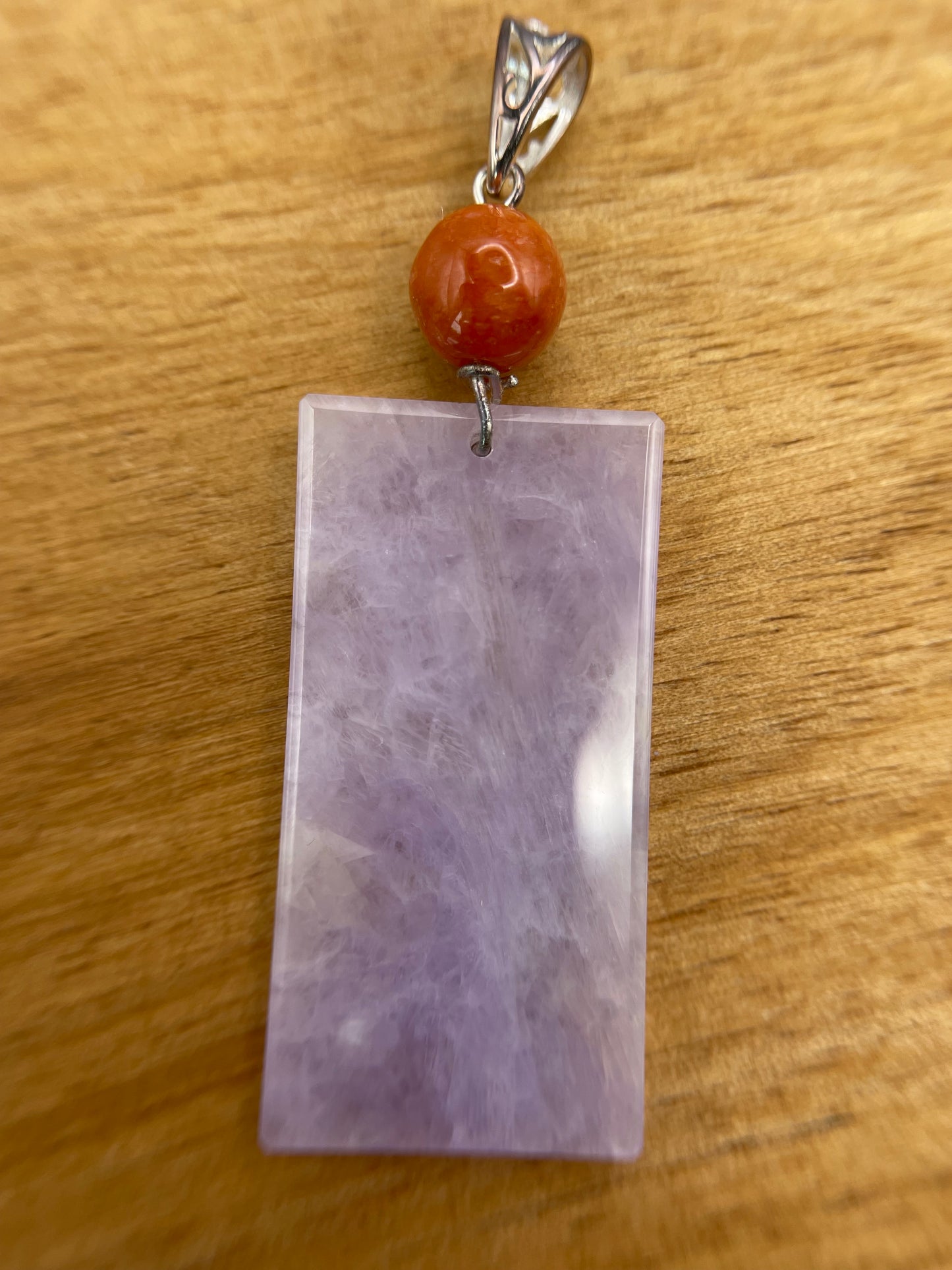 Grade A Natural Highly Icy Lavender Rectangle  silver bail Pendant