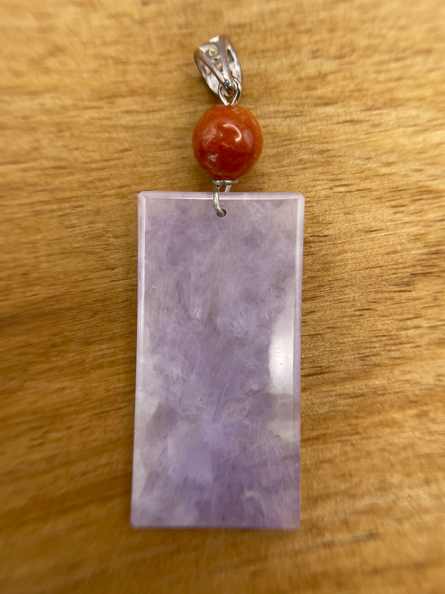 Grade A Natural Highly Icy Lavender Rectangle  silver bail Pendant