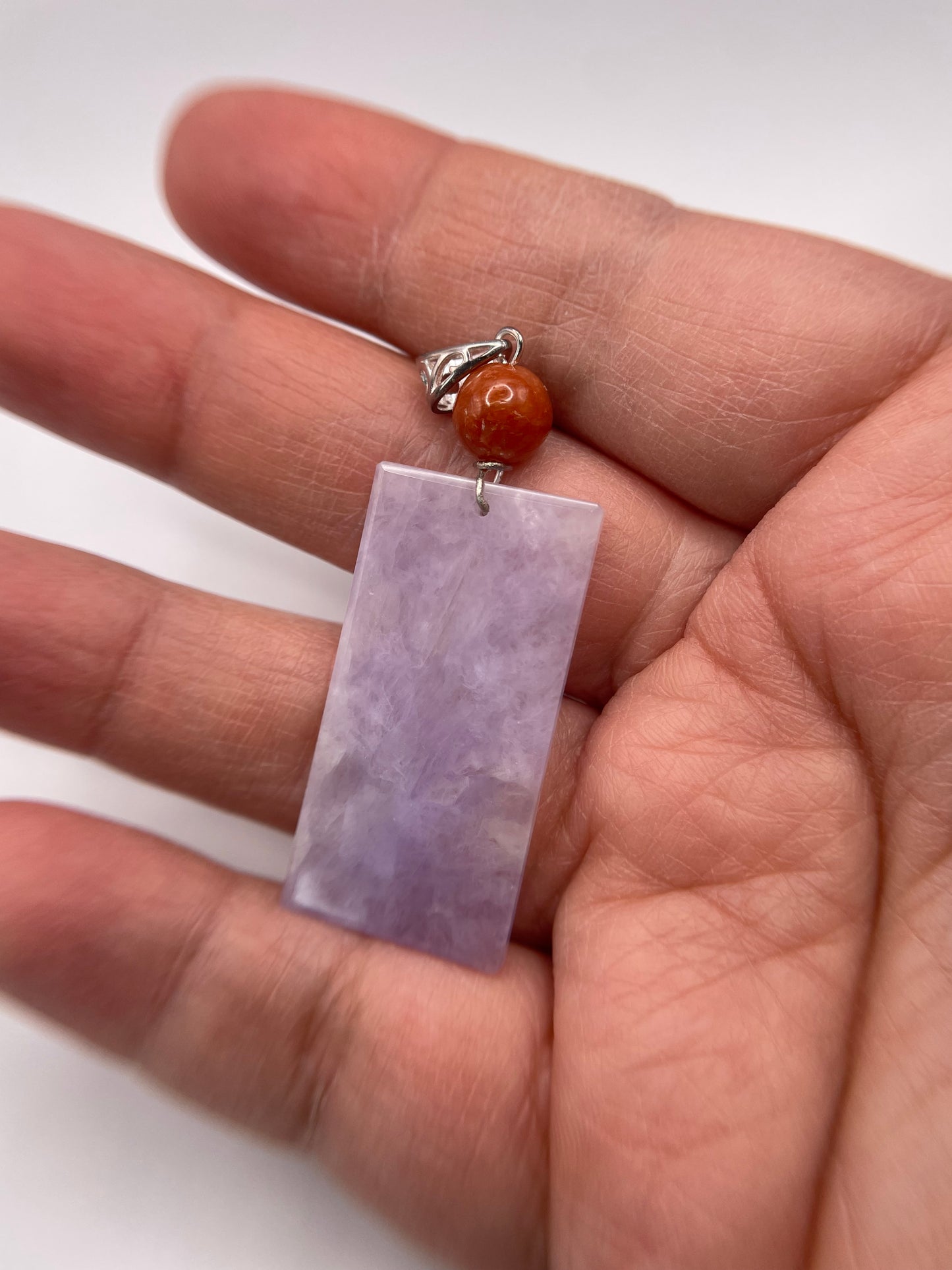 Grade A Natural Highly Icy Lavender Rectangle  silver bail Pendant