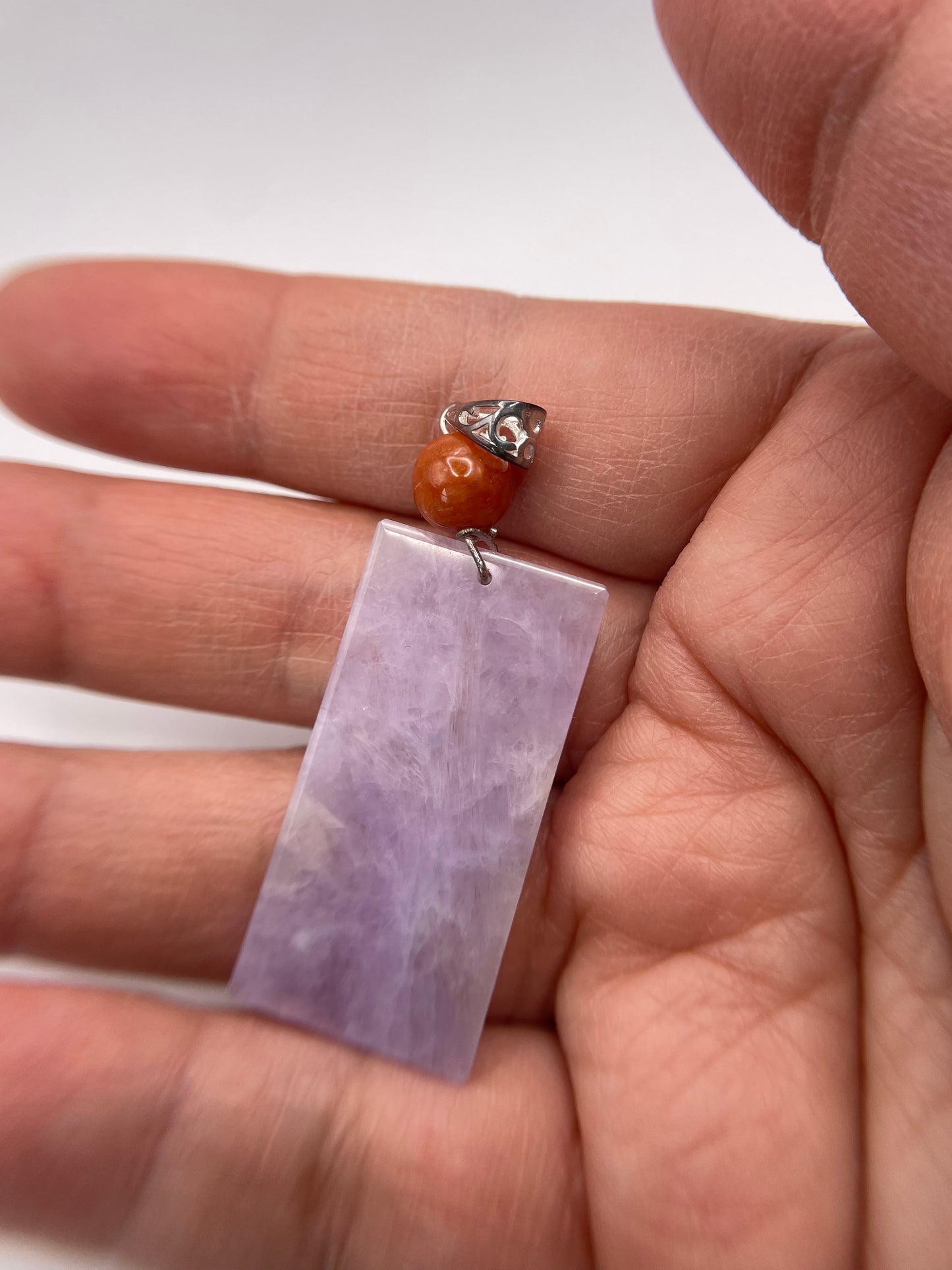 Grade A Natural Highly Icy Lavender Rectangle  silver bail Pendant