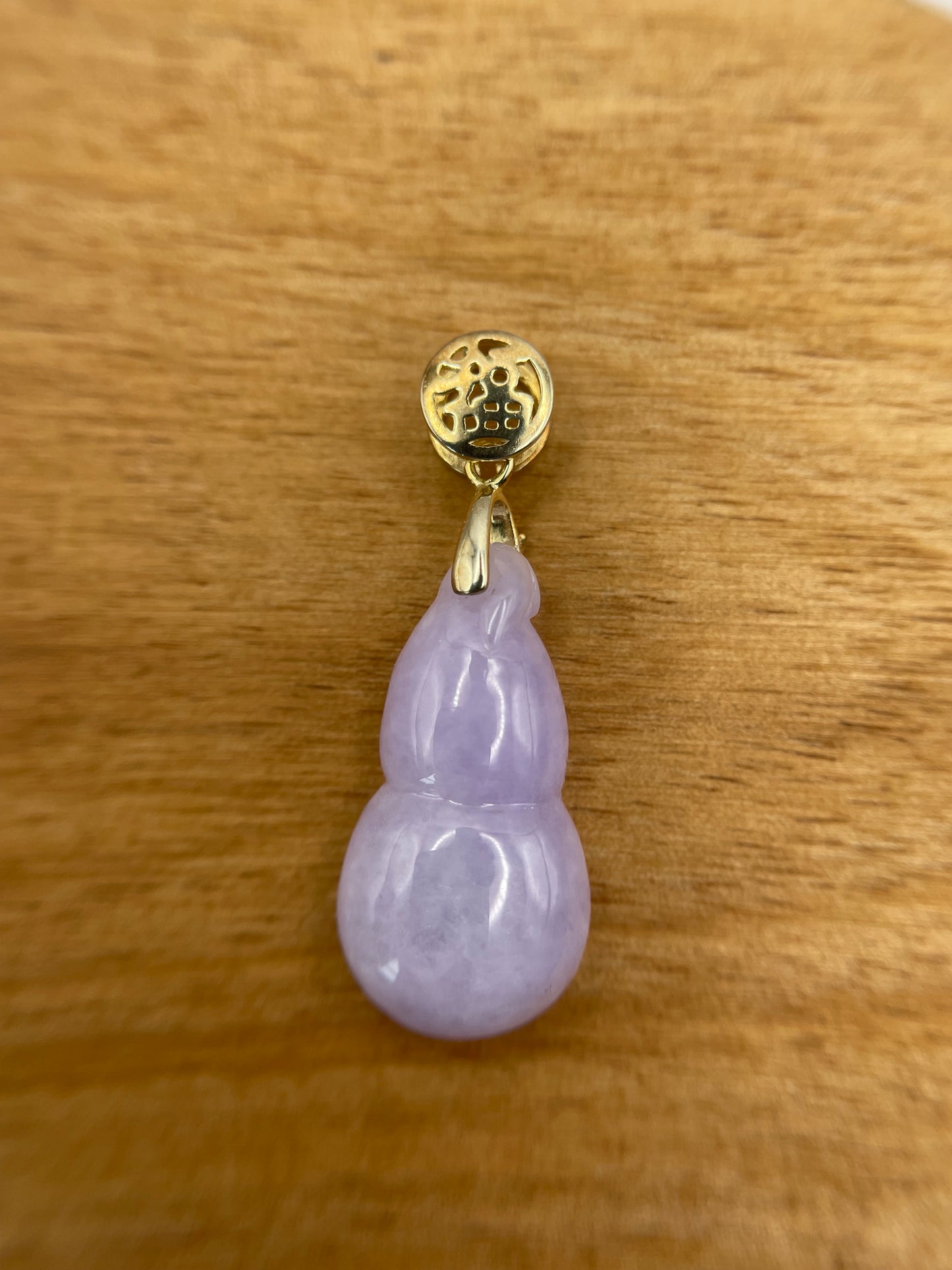 Icy Lavender Jadeite Wu Lu (Gourd) pendant with  gold over silver bail