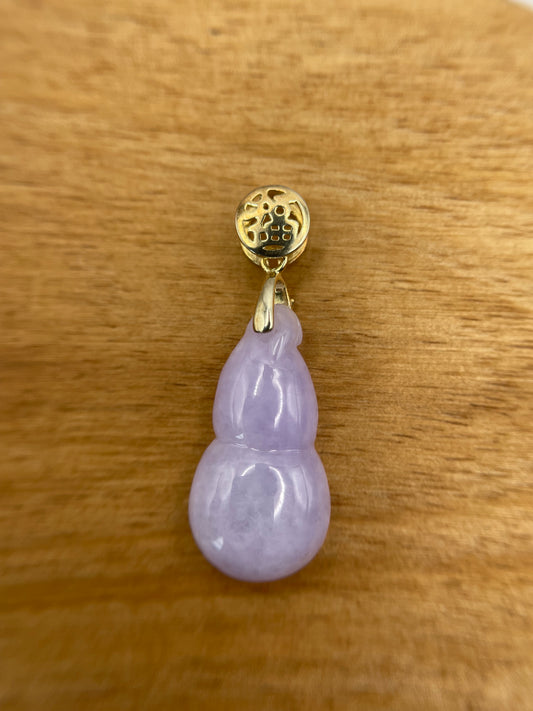Icy Lavender Jadeite Wu Lu (Gourd) pendant with  gold over silver bail