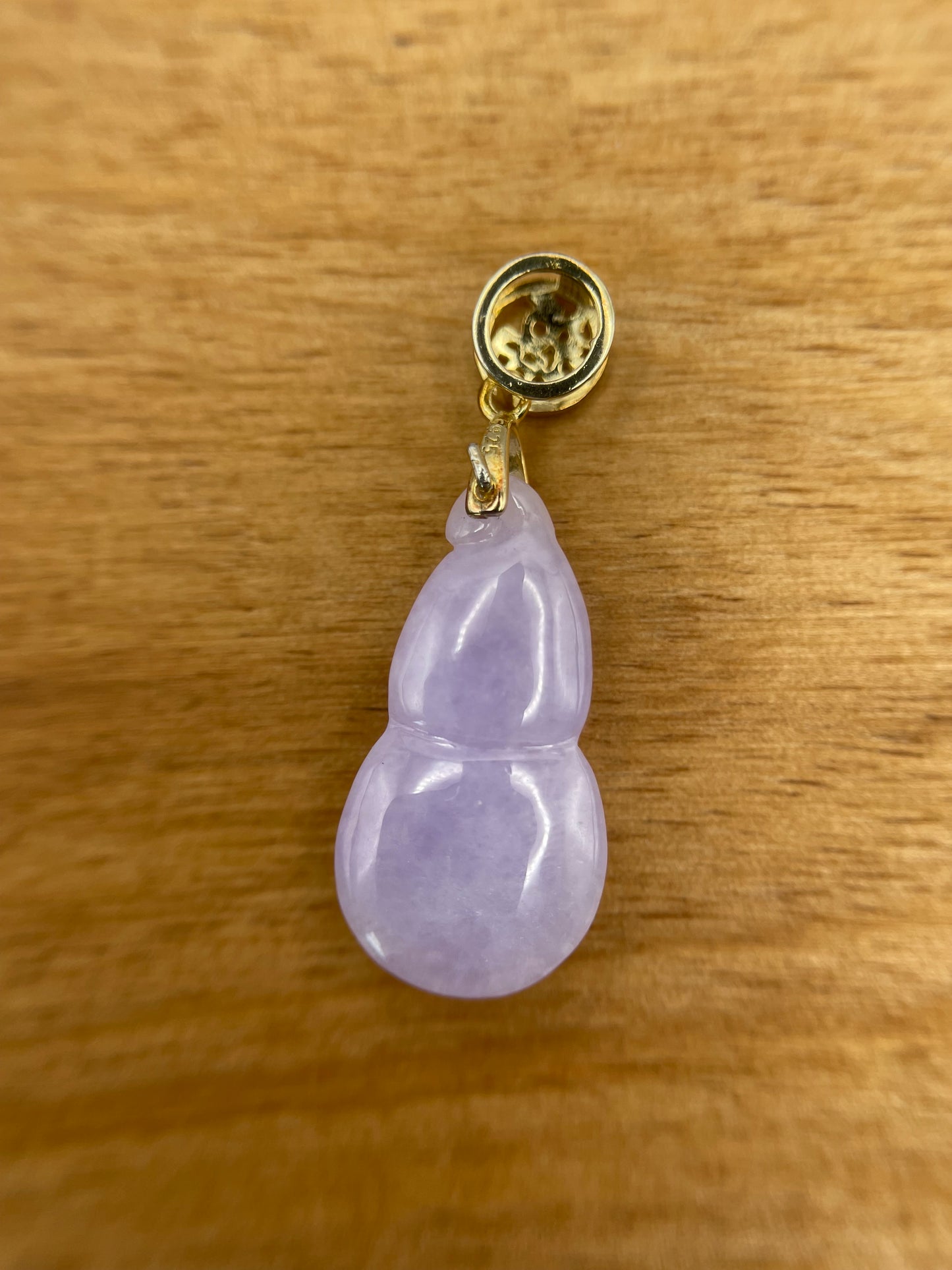 Icy Lavender Jadeite Wu Lu (Gourd) pendant with  gold over silver bail
