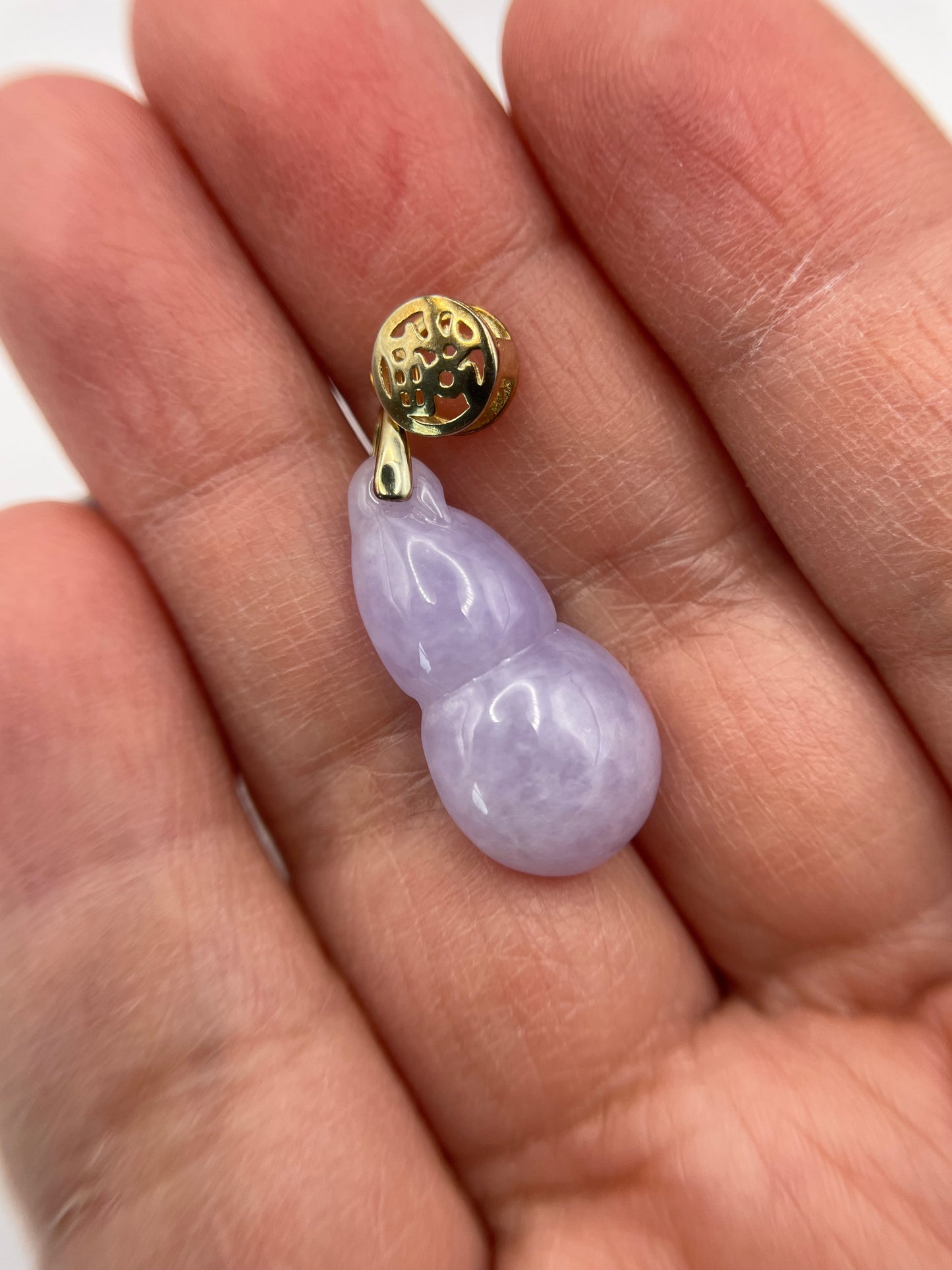 Icy Lavender Jadeite Wu Lu (Gourd) pendant with  gold over silver bail